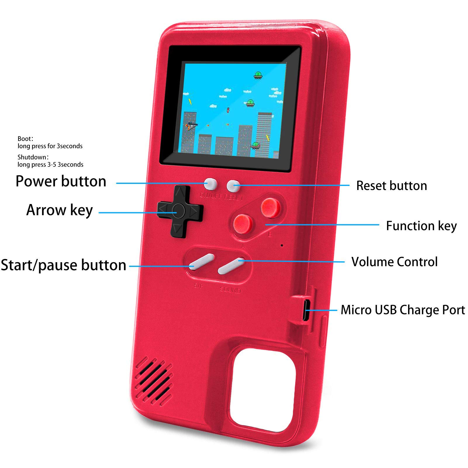 LucBuy Retro Game Console Case for iPhone 13 Pro Max - Self-Powered Protective Cover with 36 Classic Games, Full Color Display & Shockproof Bumper (Red) | Perfect for Gaming Enthusiasts & Nostalgic Entertainment On-The-Go
