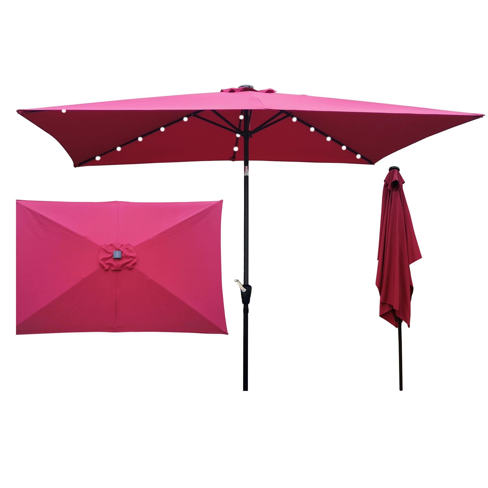 Solar-Powered Sunbrella Patio Umbrella with LED Lights - Windproof, Rustproof Outdoor Market Umbrella for Deck, Garden, and Poolside Relaxation
