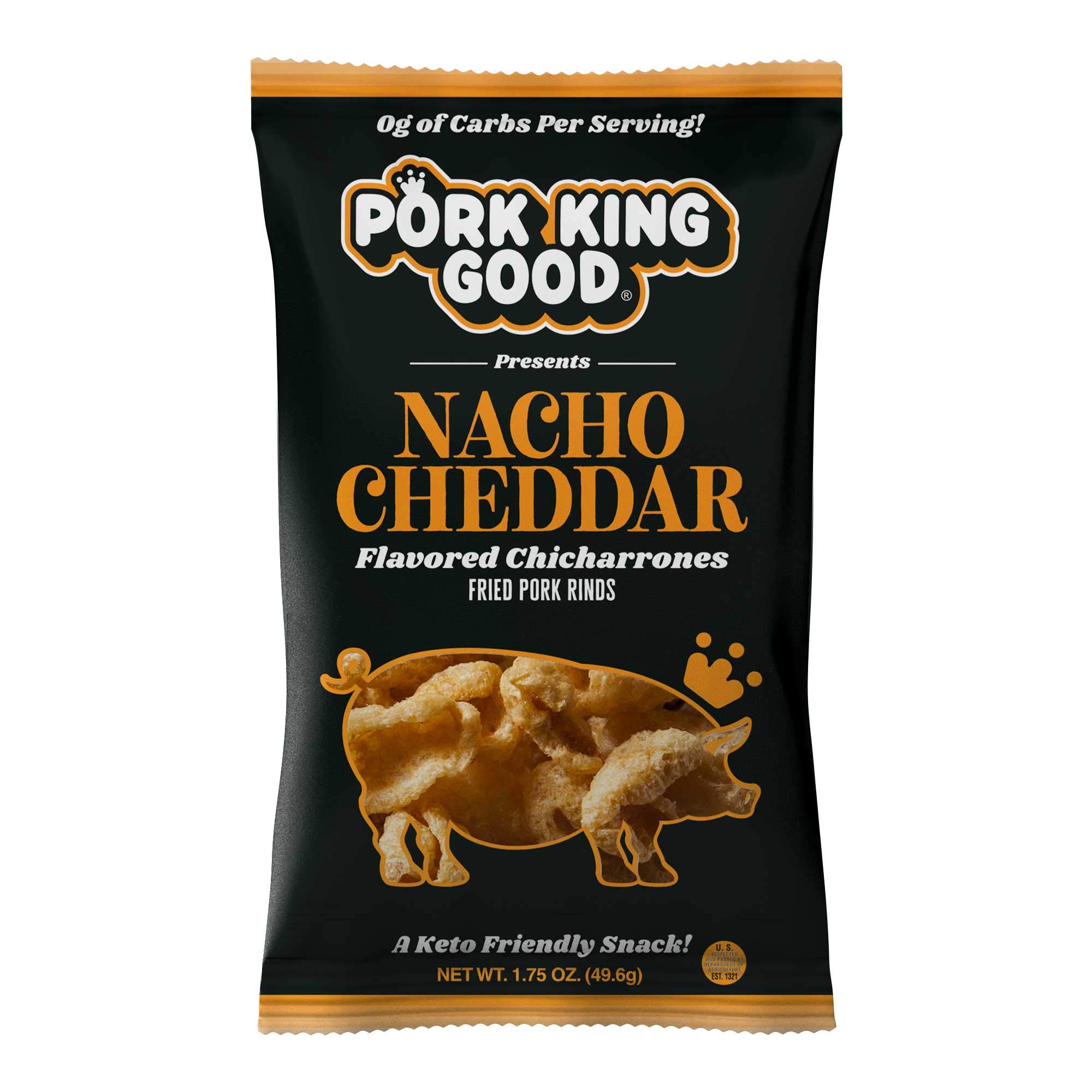 Pork King Good Nacho Cheddar Pork Rinds (Chicharrones) - 4 Pack Keto Snacks - Low Carb, High Protein Crunchy Treat for Parties, Keto Diet & On-the-Go Snacking