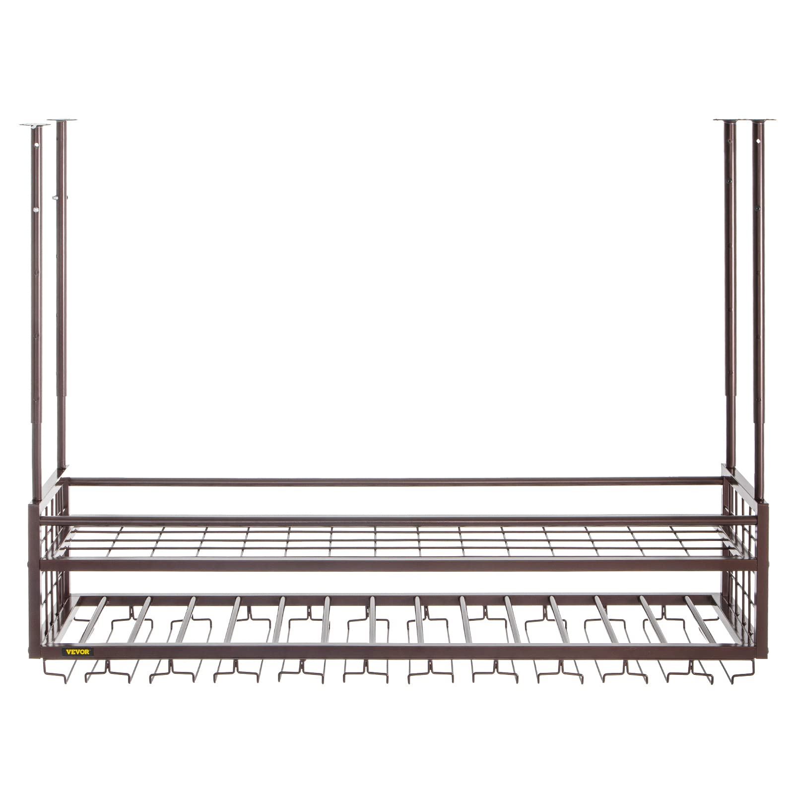 VEVOR Adjustable Hanging Wine Glass Rack - 46.9 x 11.8 Inch Wall-Mounted Copper Wine Rack Cabinet with 18.9-35.8 Inch Height Adjustment - Perfect for Bars, Restaurants, Kitchens & Home Wine Storage Organization