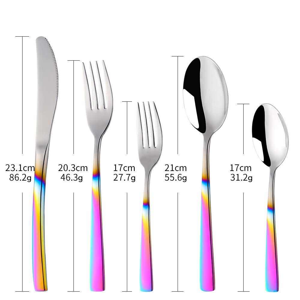 20-Piece Rainbow Silverware Dinnerware Set - Stainless Steel Flatware Cutlery Set with Gradient Color Handles for Wedding, Home, Hotel & Restaurant Use - Service for 4 People - Perfect for Dinner Parties, Bridal Showers & Special Occasions