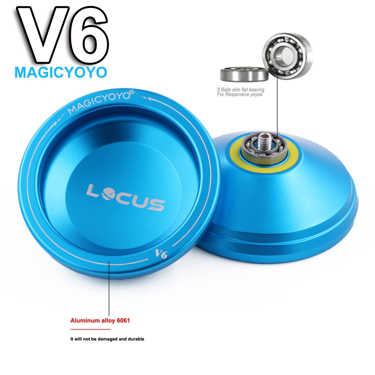 MagicYoYo V6 Locus Professional Metal Yo-Yo for Kids, Teens & Adults - Beginner to Advanced Level with Glove, Storage Bag & 5 Strings Kit (Deep Blue) - Perfect for Practice, Tricks, Competitions & Stress Relief