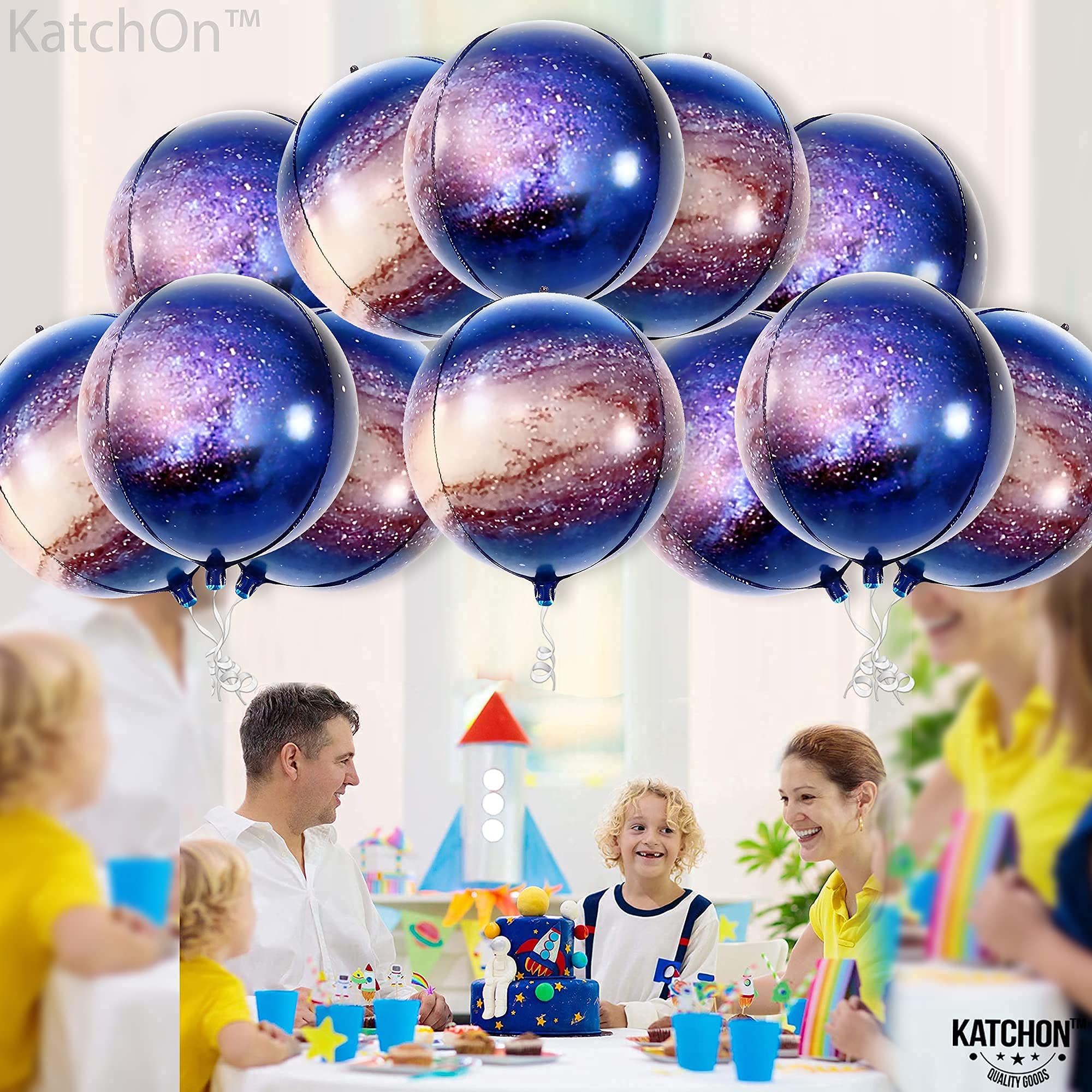 KatchOn 22 Inch Galaxy Balloons - Pack of 12 | Space Themed Party Decorations for Birthday, Baby Shower & Home Decor | Planet Balloons, Moon Decorations for Cosmic Theme Events