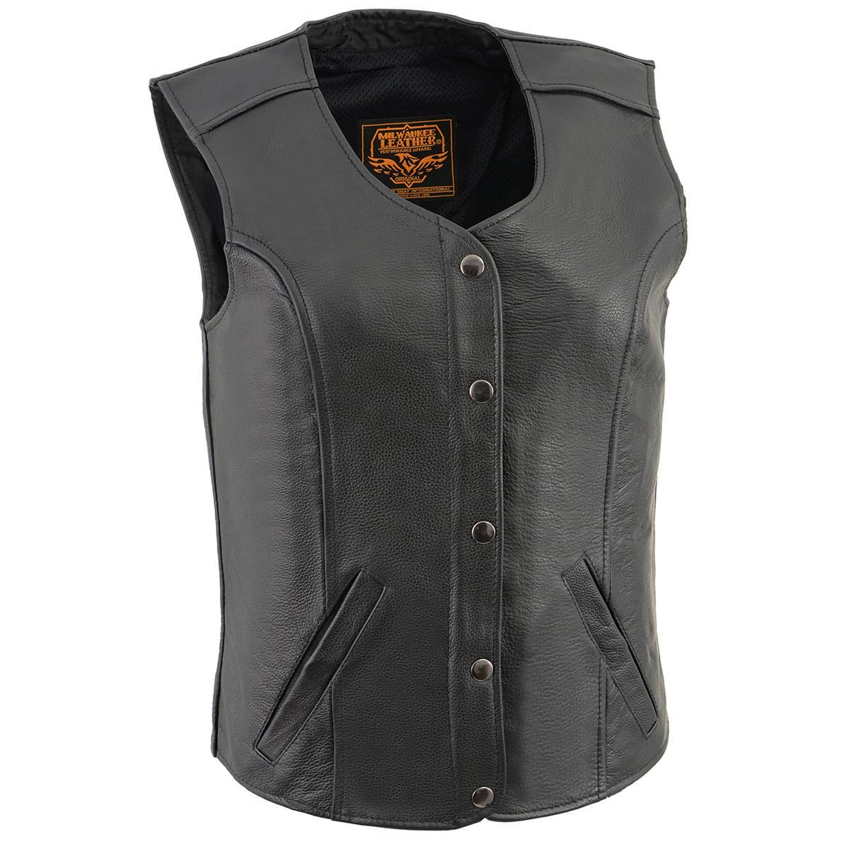 Milwaukee Leather LKL4701 Women's Black Leather Motorcycle Vest - Classic 4-Snaps Closure, Round V-Neck Design for Comfort & Style | Perfect for Riding, Biker Events & Casual Outfits