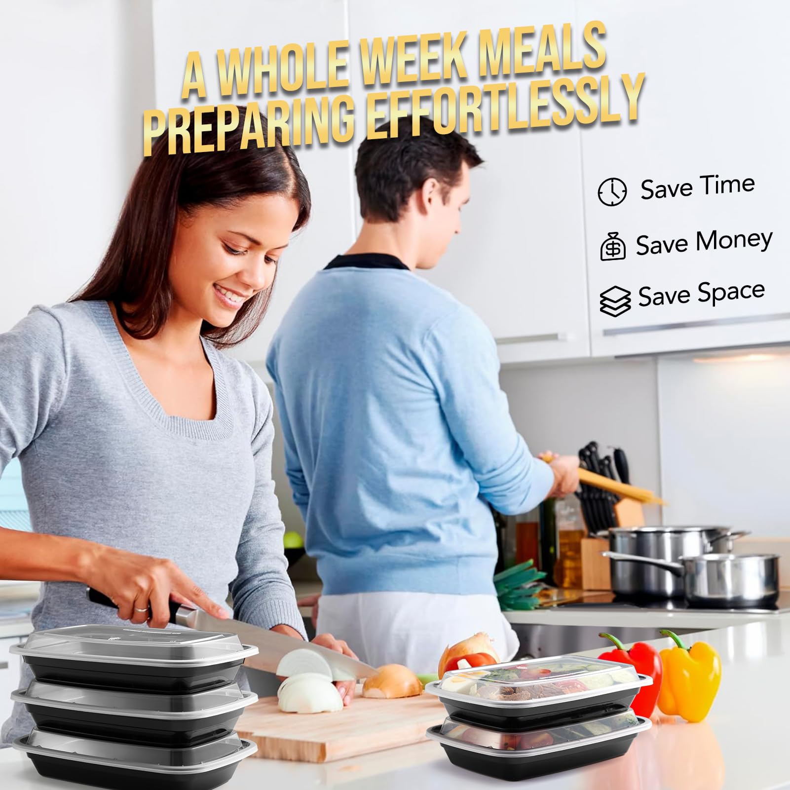 50-Pack 16 oz Reusable Meal Prep Containers with Lids - Leakproof, Microwave, Freezer & Dishwasher Safe - BPA-Free Plastic Food Storage Containers for Meal Prepping, Takeout, Leftovers & Office Lunch