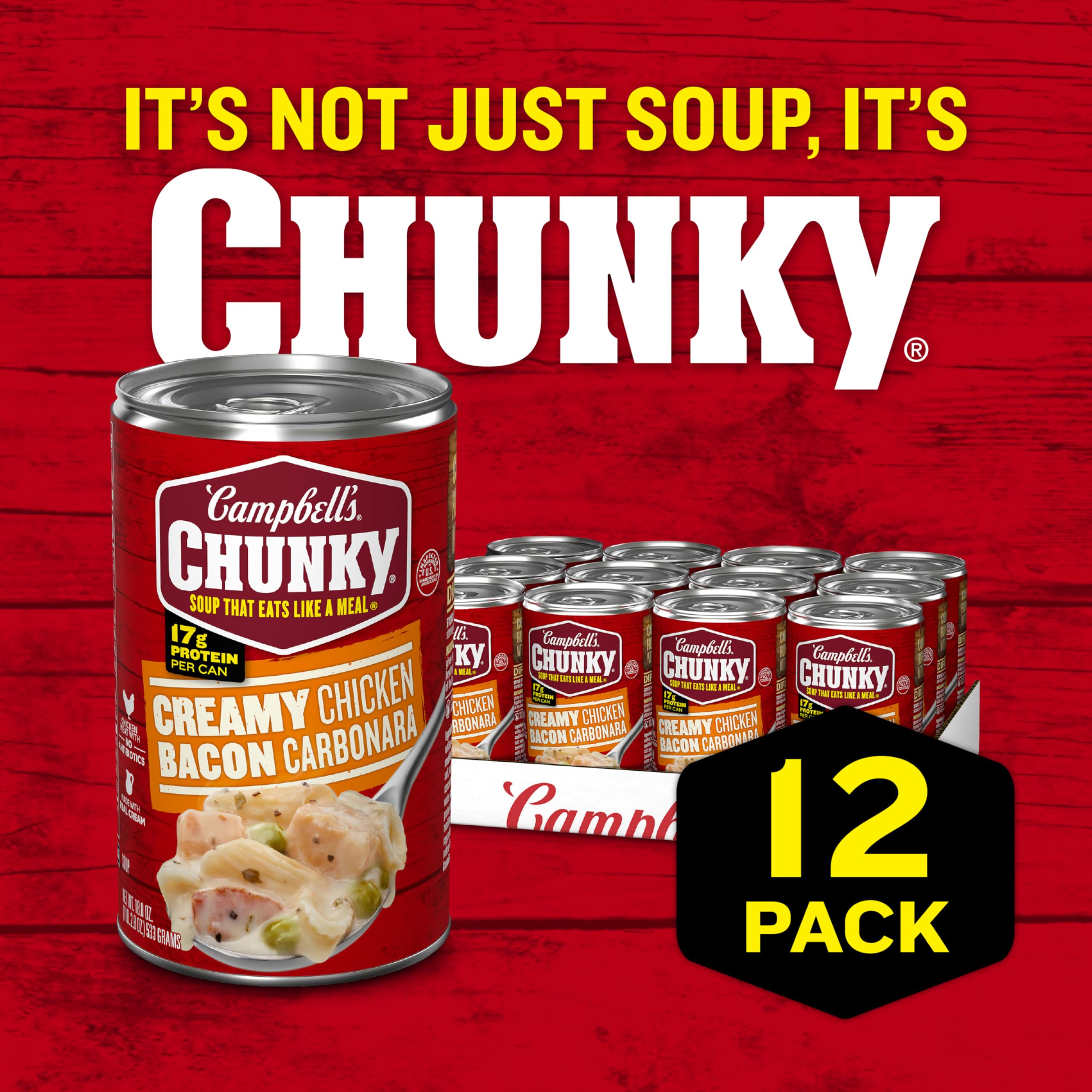 Campbell's Chunky Creamy Chicken Bacon Carbonara Soup - 18.8 oz Cans (12 Pack) | Hearty Comfort Food for Quick Lunches, Camping Meals & Emergency Pantry Stock