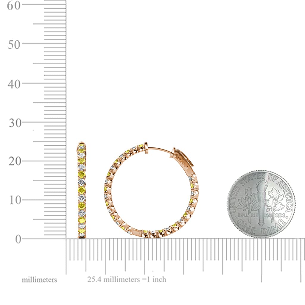 14K Rose Gold Yellow Sapphire & Natural Diamond Inside-Out Hoop Earrings 1.35 ctw - Elegant Jewelry for Women, Perfect for Weddings, Parties & Special Occasions