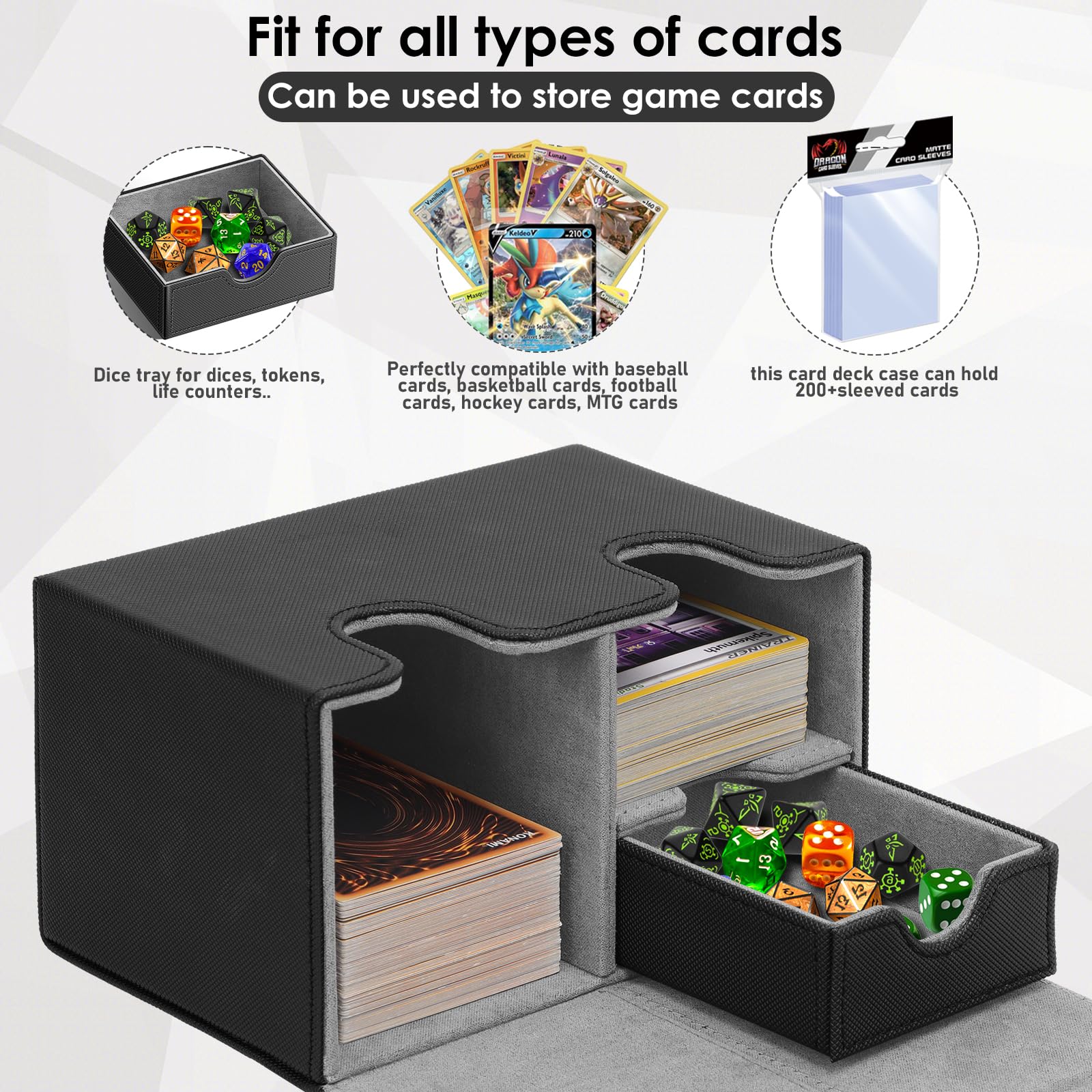 Premium Leather MTG Commander Card Deck Case - Double Deck Storage Box with Dice Tray & Magnetic Closure (Holds 200+ Sleeved Cards) - Perfect for Magic: The Gathering, TCGs, and Sports Card Collectors - Great for Game Nights, Tournaments, and Card Protection