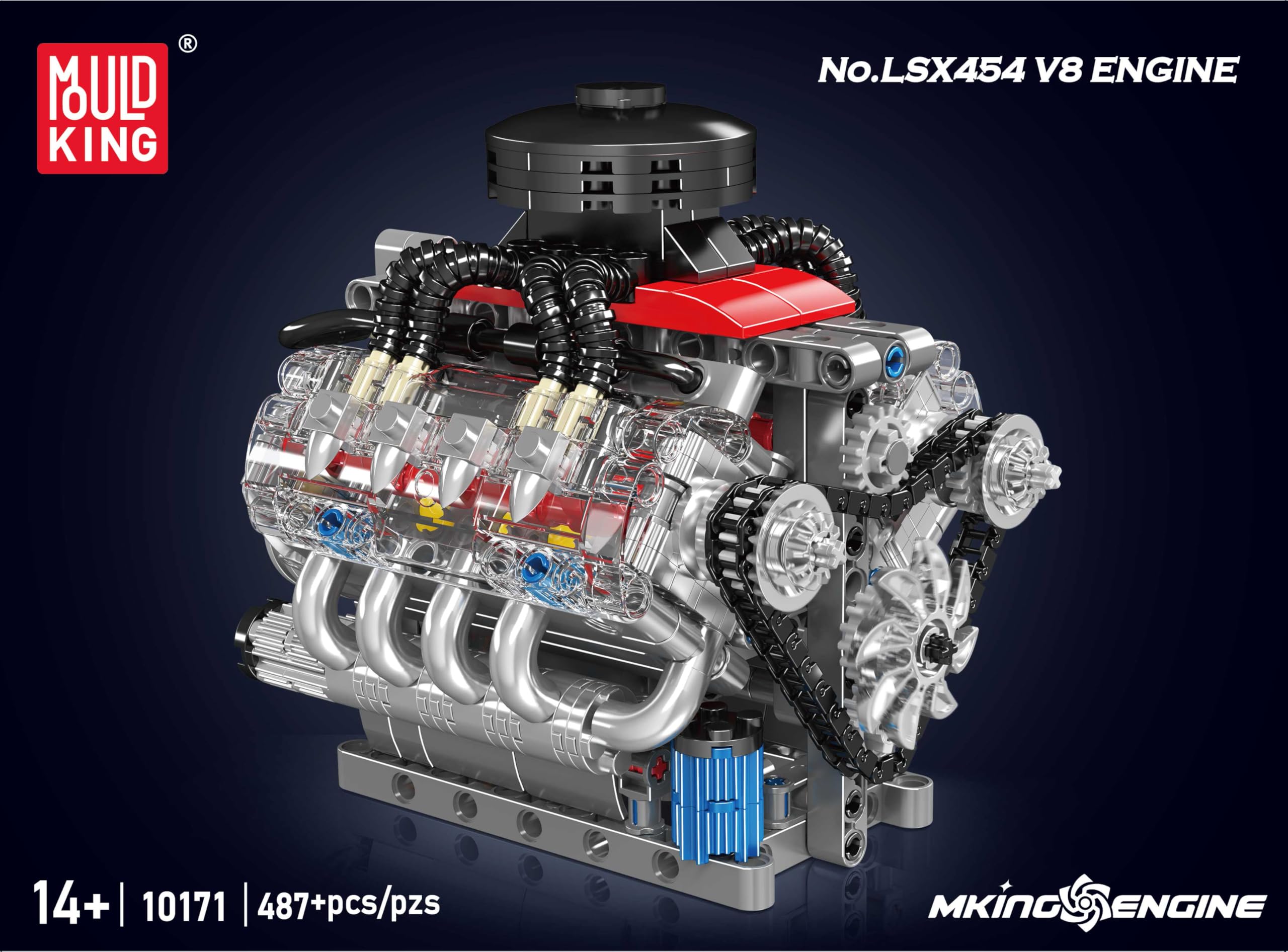 Mould King Mini V8 Engine Model Kit - 487+ PCS DIY Working Visible Engine with Motor & Battery | STEM Educational Building Toy for Adults & Kids | Perfect for Car Enthusiasts, STEM Learning, and Collector Displays