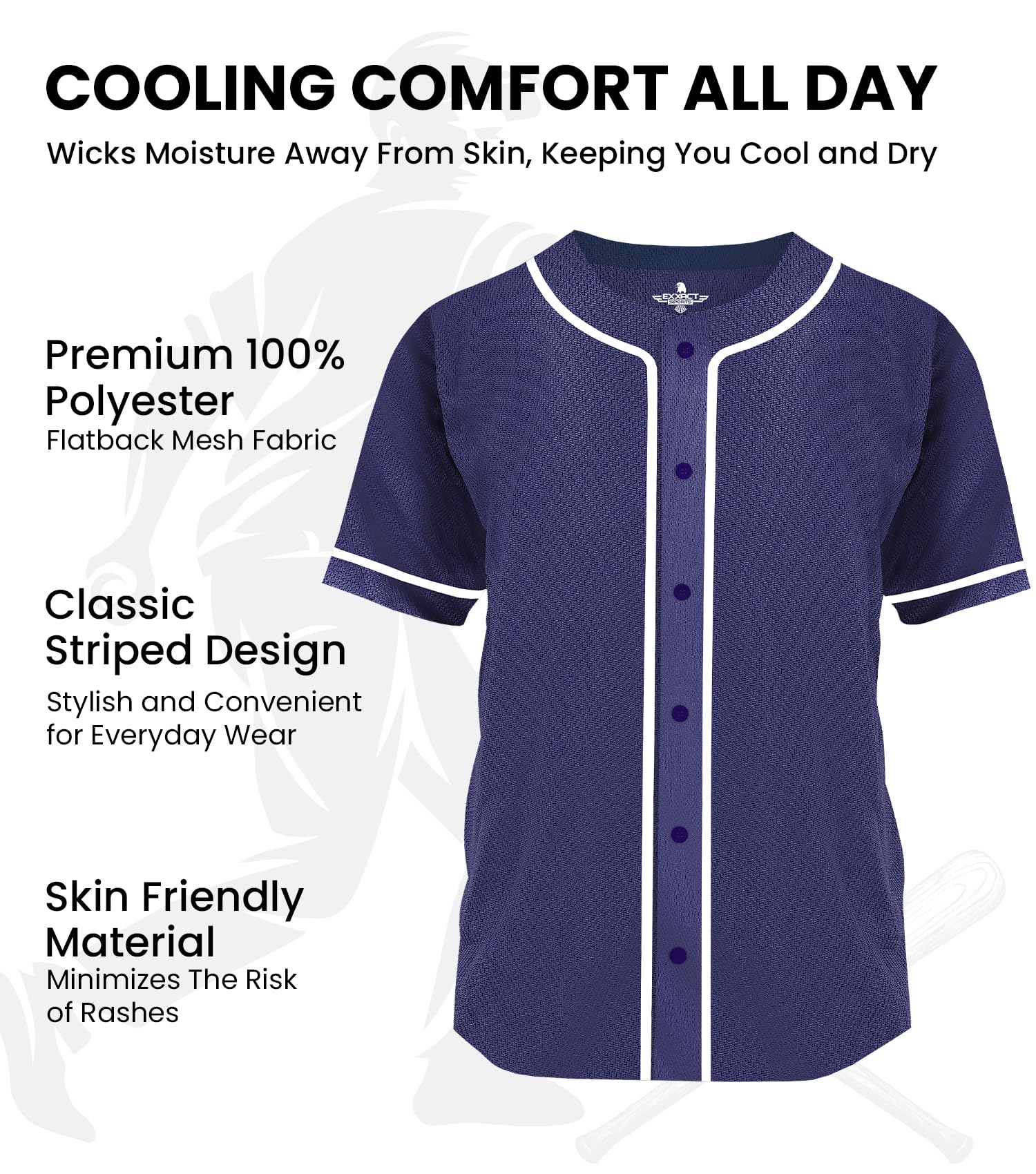 Exxact Sports Blank Baseball Jersey for Men & Women - Button Down Plain Baseball Uniform for Teams & Casual Wear - Perfect for Baseball Games, Practice, and Fan Apparel
