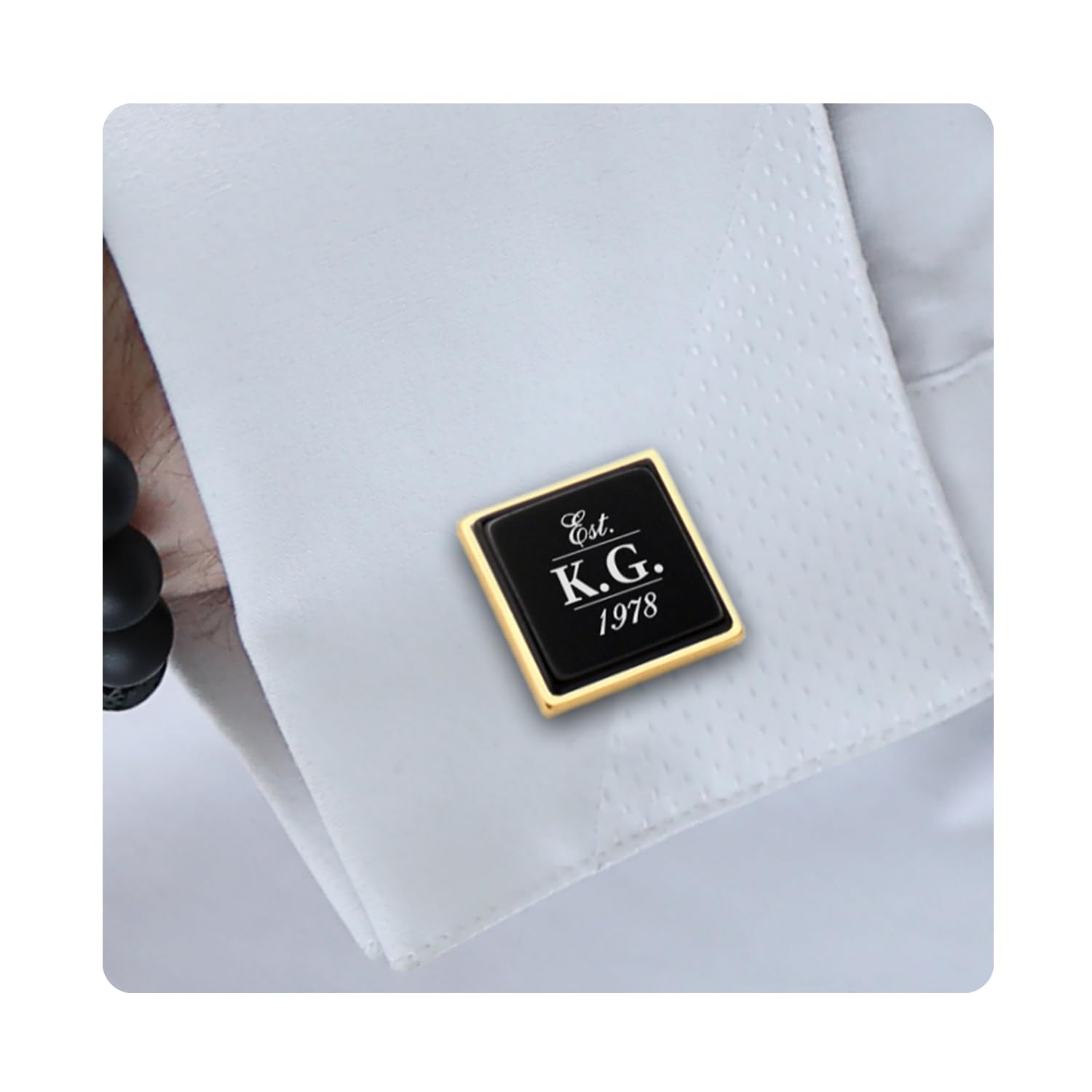 Personalized Initial Date Gold Cufflinks for Men - Custom Engraved Black & Gold Onyx Cufflinks - Unique Anniversary & Birthday Gifts for Husband - Perfect for Weddings, Promotions & Formal Events