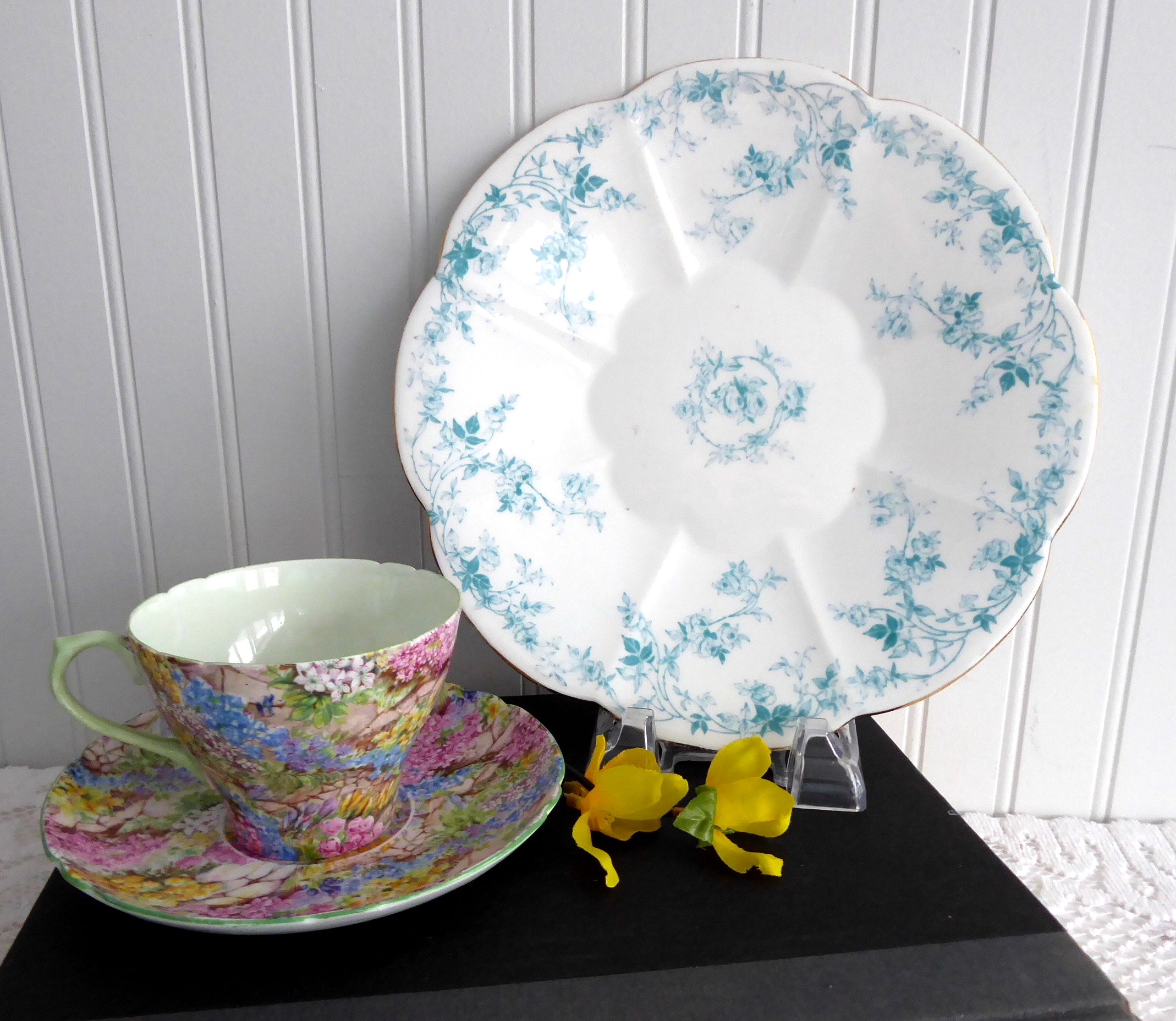 Vintage Shelley Edwardian Blue Rose Sprays Lily Serving Plate - Antique 1900 Rambling Rose Aqua Floral Design - Perfect for Afternoon Tea, Bridal Showers & Elegant Dinner Parties