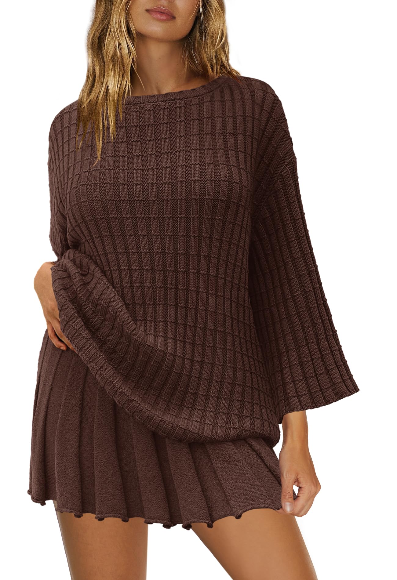 Yanekop Women's 2-Piece Sweater Skirt Set - Loose Matching Lounge Wear, Comfy Pajama Outfit with Long Sleeve Top & Skirt - Perfect for Home Relaxation, Casual Outings & Cozy Winter Days