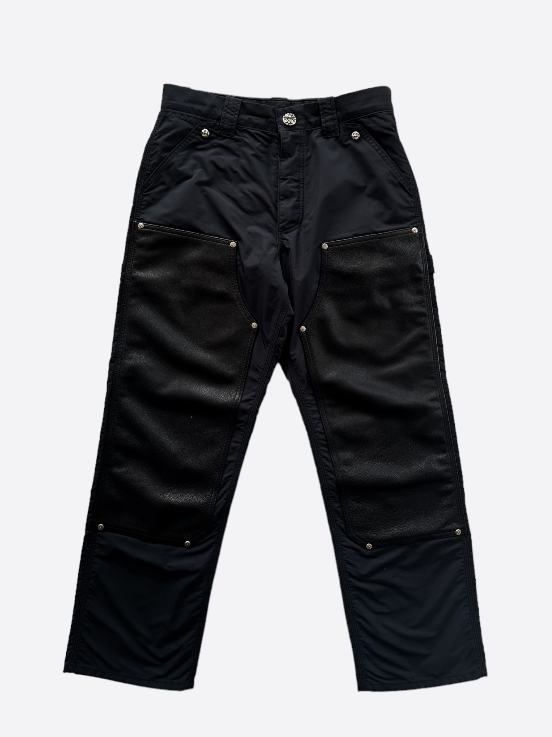 Chrome Hearts Black Nylon & Leather Carpenter Pants for Men - Stylish Gothic Workwear & Street Fashion Pants for Everyday Wear