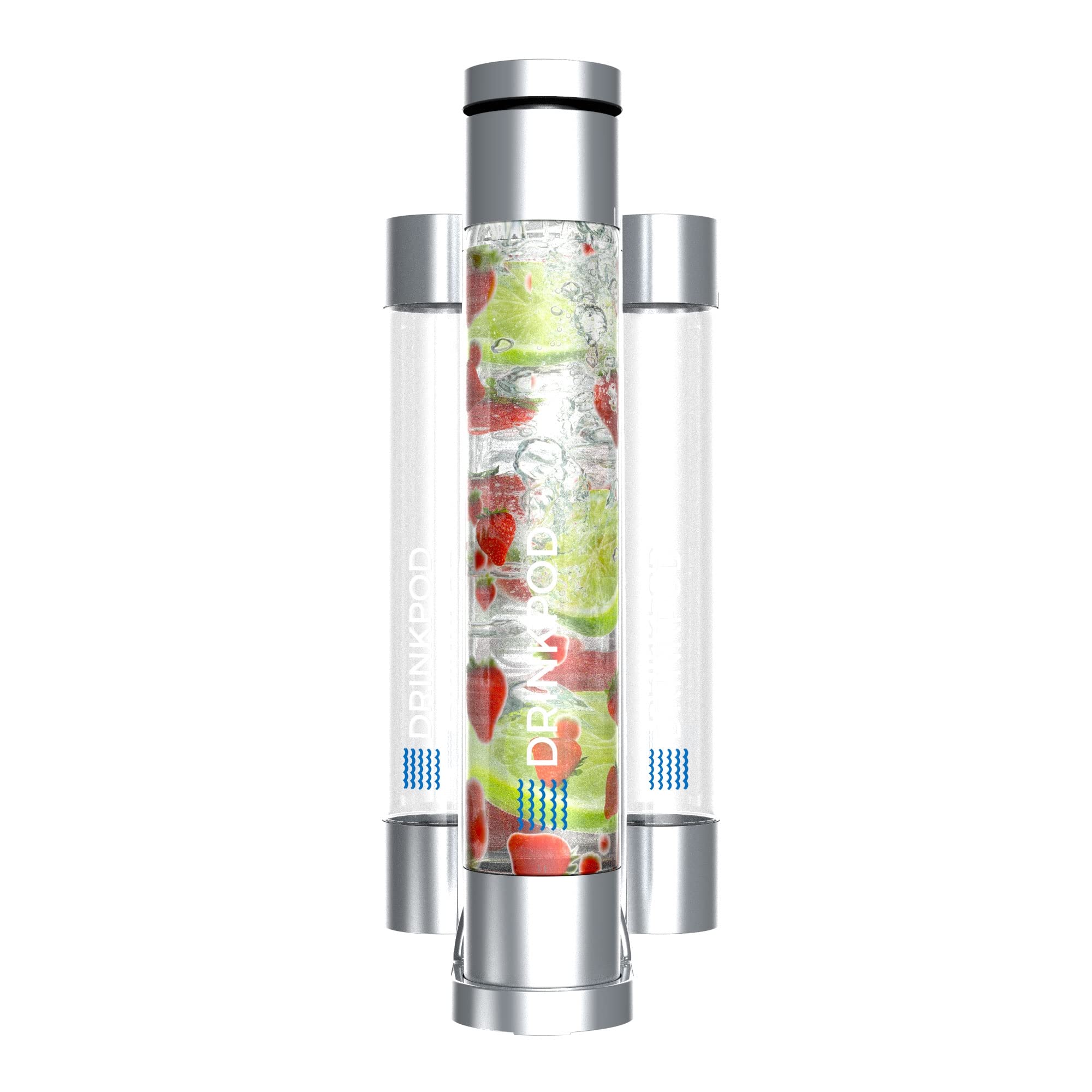 Fizzpod Soda Maker Machine - Home Carbonation System for Sparkling Water, Soda & Fizzy Drinks with 3 PET Bottles, 3 Caps & Carbonator Cap - Perfect for Coffee, Tea, Cocktails & Fruit Infusions (Chrome + 2 Green Brushes) | Great for Parties, Home Bars & Healthy Hydration