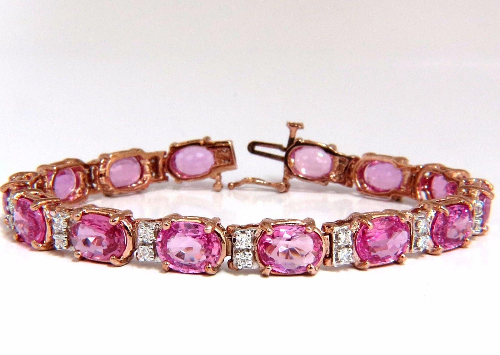 22.46ct Natural Vivid Pink Sapphire & Diamond Bracelet in 14K Gold | VS Clarity | Luxury Statement Jewelry for Weddings, Anniversaries & Special Occasions
