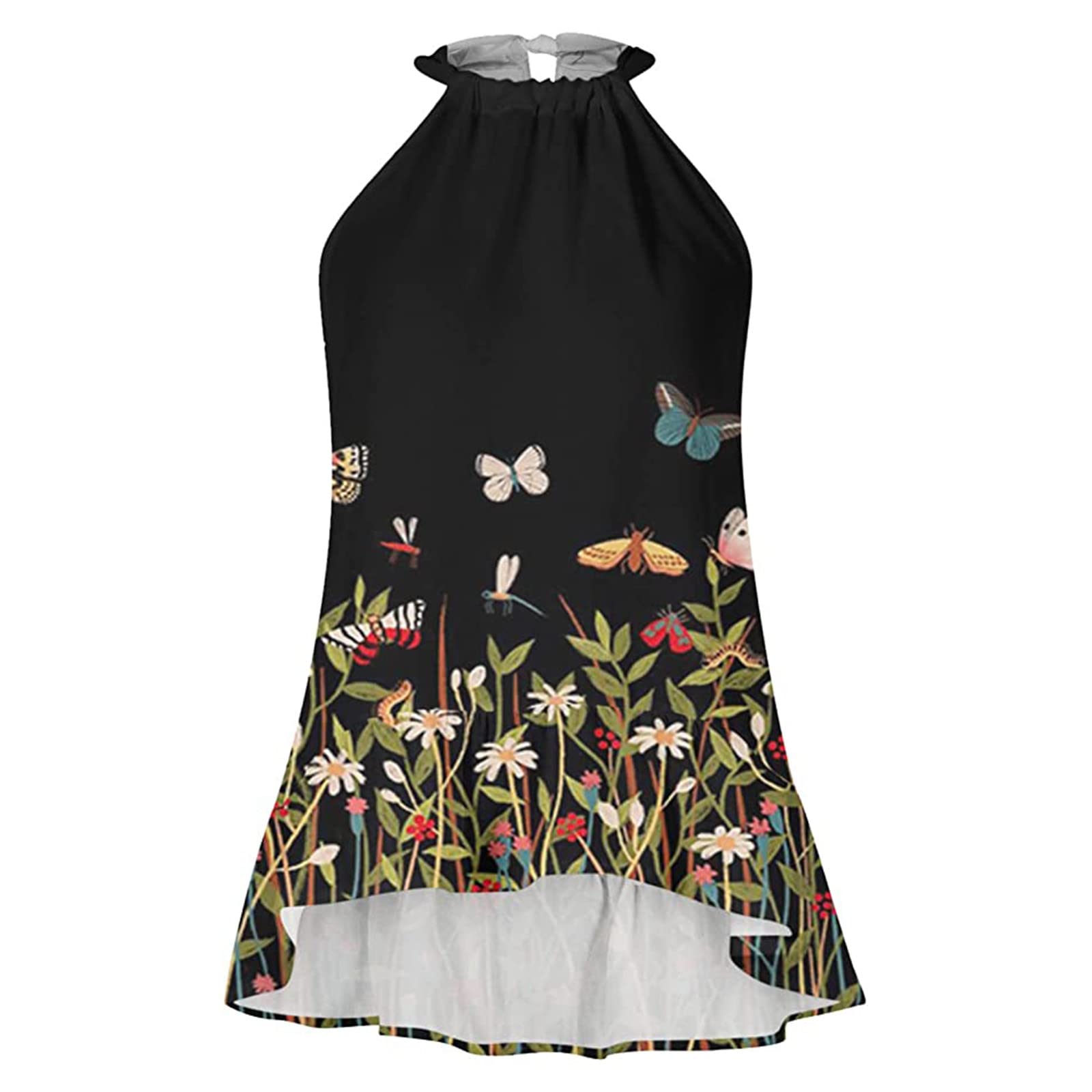 TOPSS Women's Floral Print Halter Neck Sleeveless Ruffled Summer Dress - Elegant Casual Sundress for Beach, Vacation & Outdoor Parties