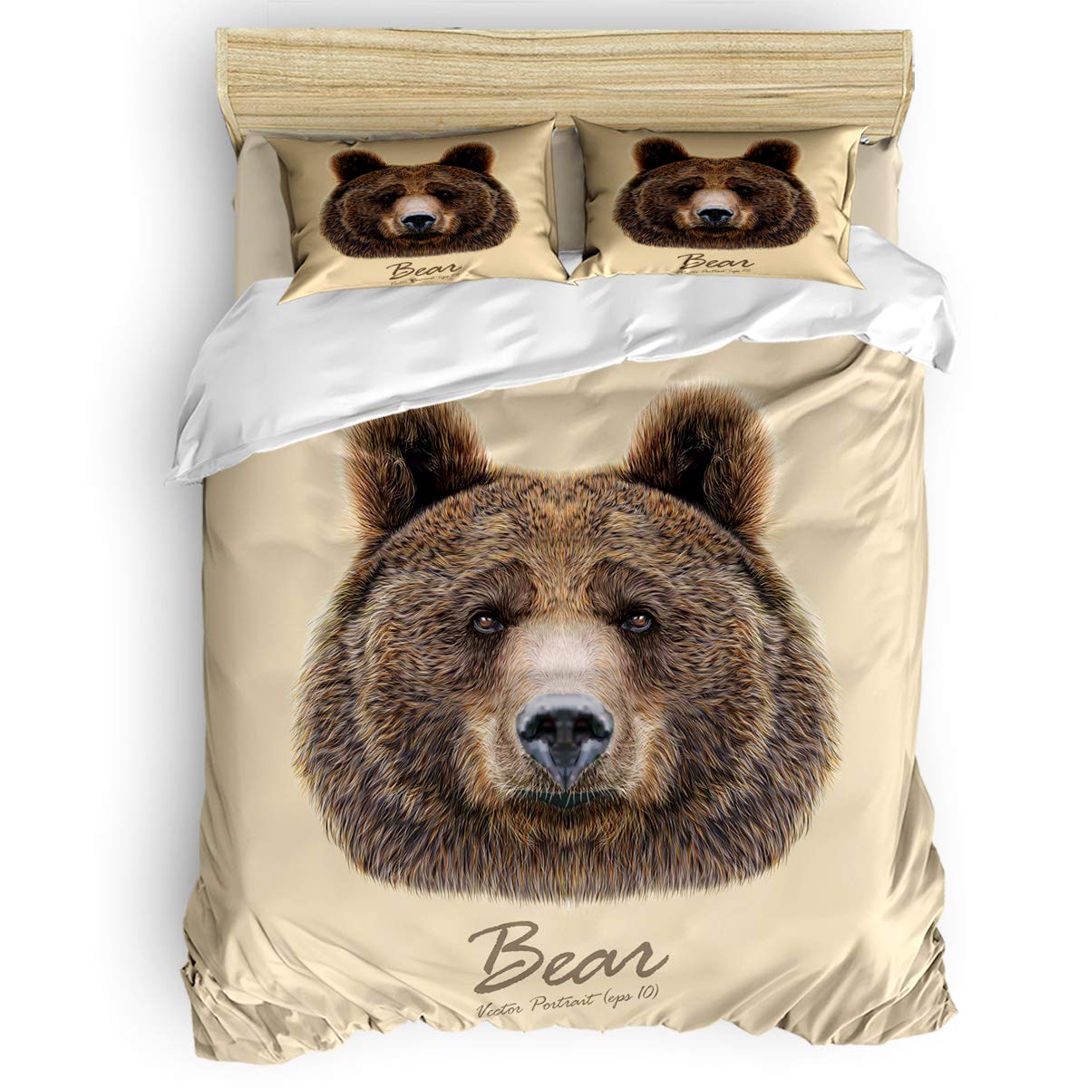 **Soft Twin Duvet Cover Set 4-Piece - Cute Brown Bear Animal Print Bedding Set with 1 Duvet Cover, 1 Fitted Sheet & 2 Pillowcases - Cozy Kids Room Decor for Boys & Girls**    **Perfect for:** Kids' bedrooms, nursery decor, birthday gifts, cozy winter nights, and playful home styling.