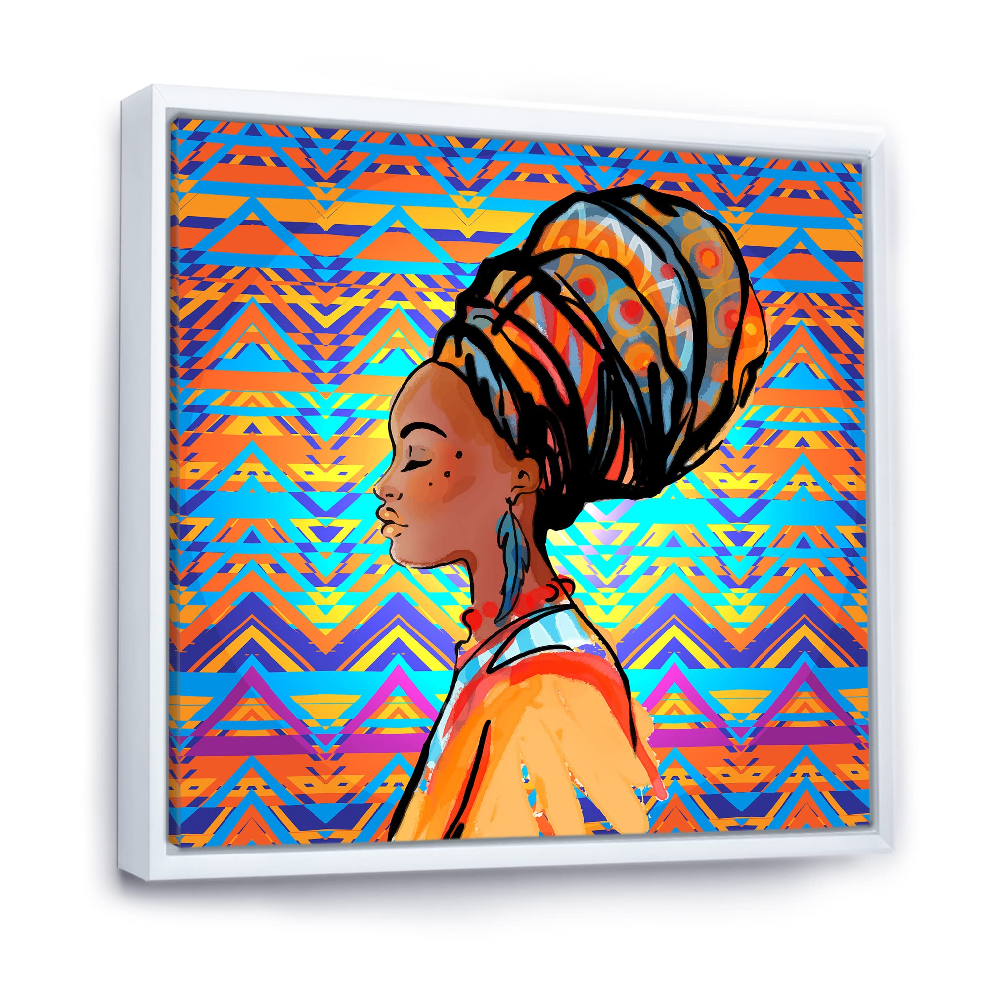 African American Woman with Turban IV - Modern Framed Canvas Wall Art Print for Living Room, Bedroom & Office Decor | Black Artwork for Home & Gifts