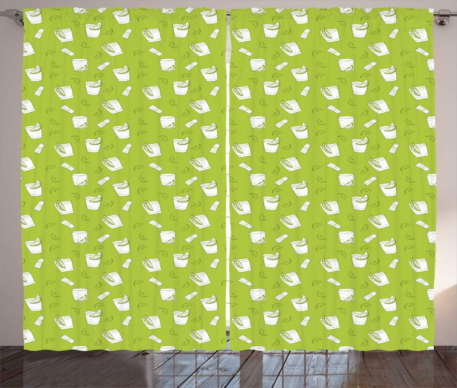 Ambesonne Tequila Themed Curtains - 2 Panel Set with Cocktail Glass, Salt Shaker & Lemon Slice Design, 108
