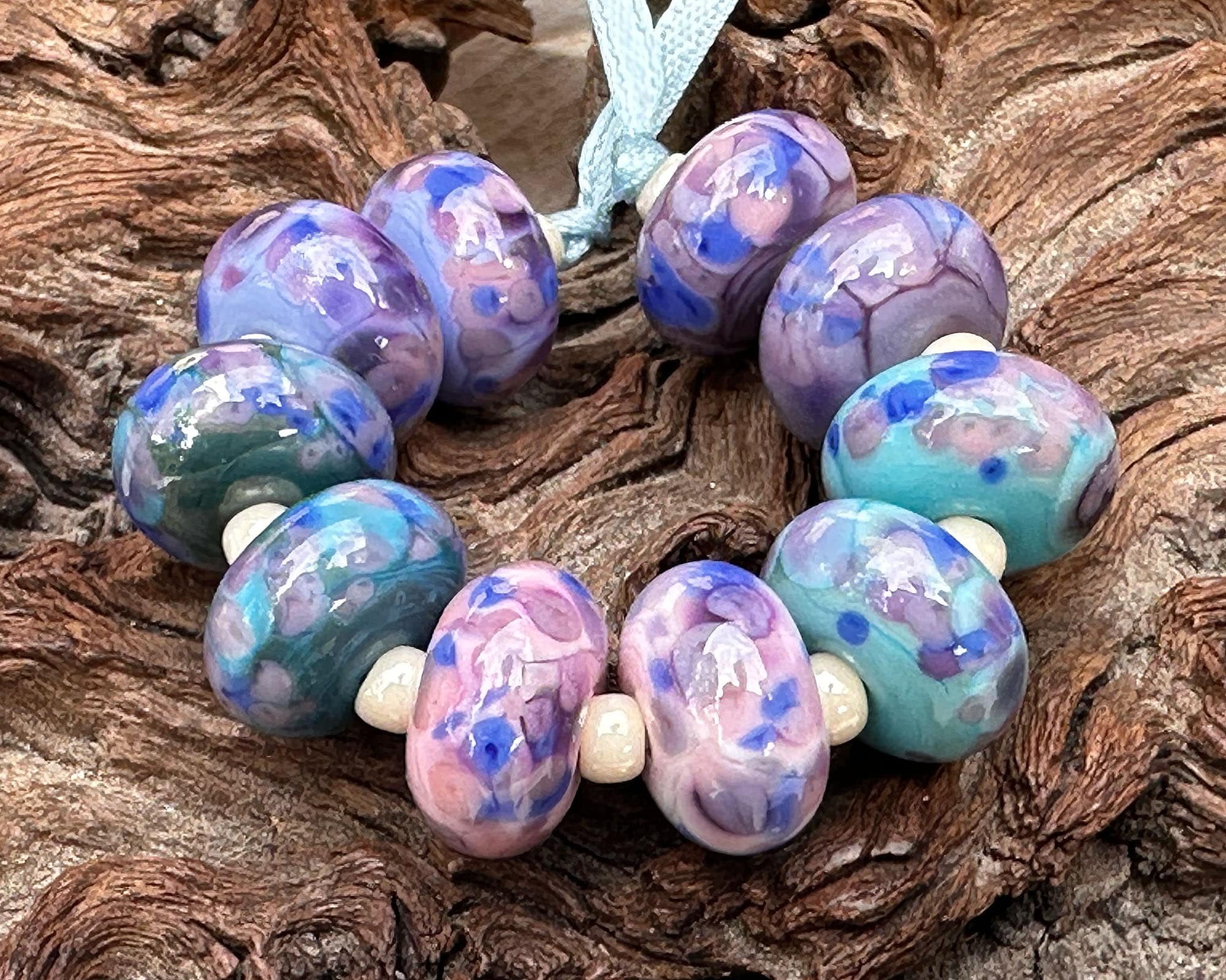 10 Pink & Purple Lampwork Glass Beads Set for Jewelry Making - DIY Bracelets, Necklaces & Earrings - Handmade SRA Art Beads for Crafting & Gifts