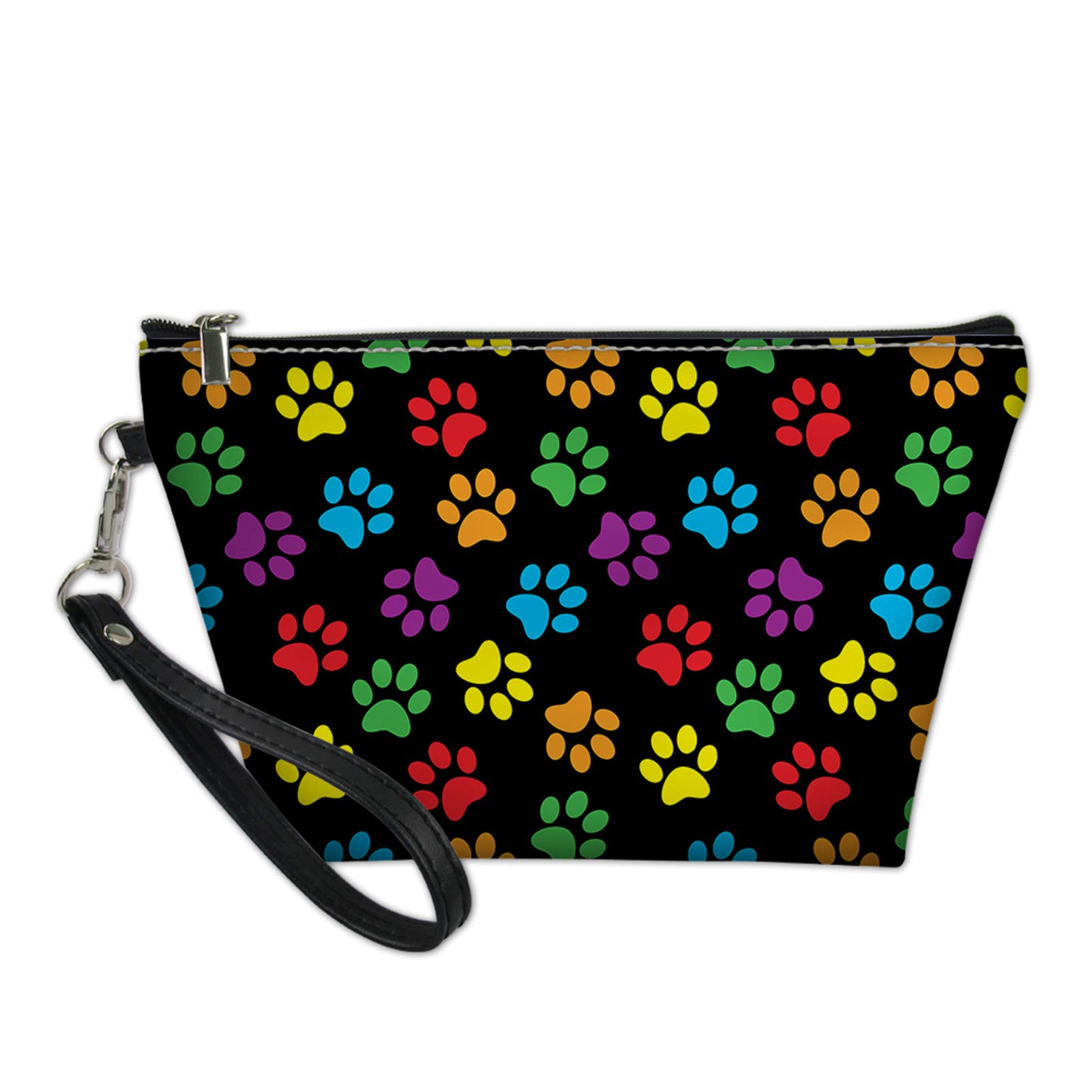INSTANTARTS Women's Leather Waterproof Makeup Bag with Pet Paws Print - Soft Cosmetic Travel Pouch for Girls, Perfect for Travel, Gym, and Everyday Use