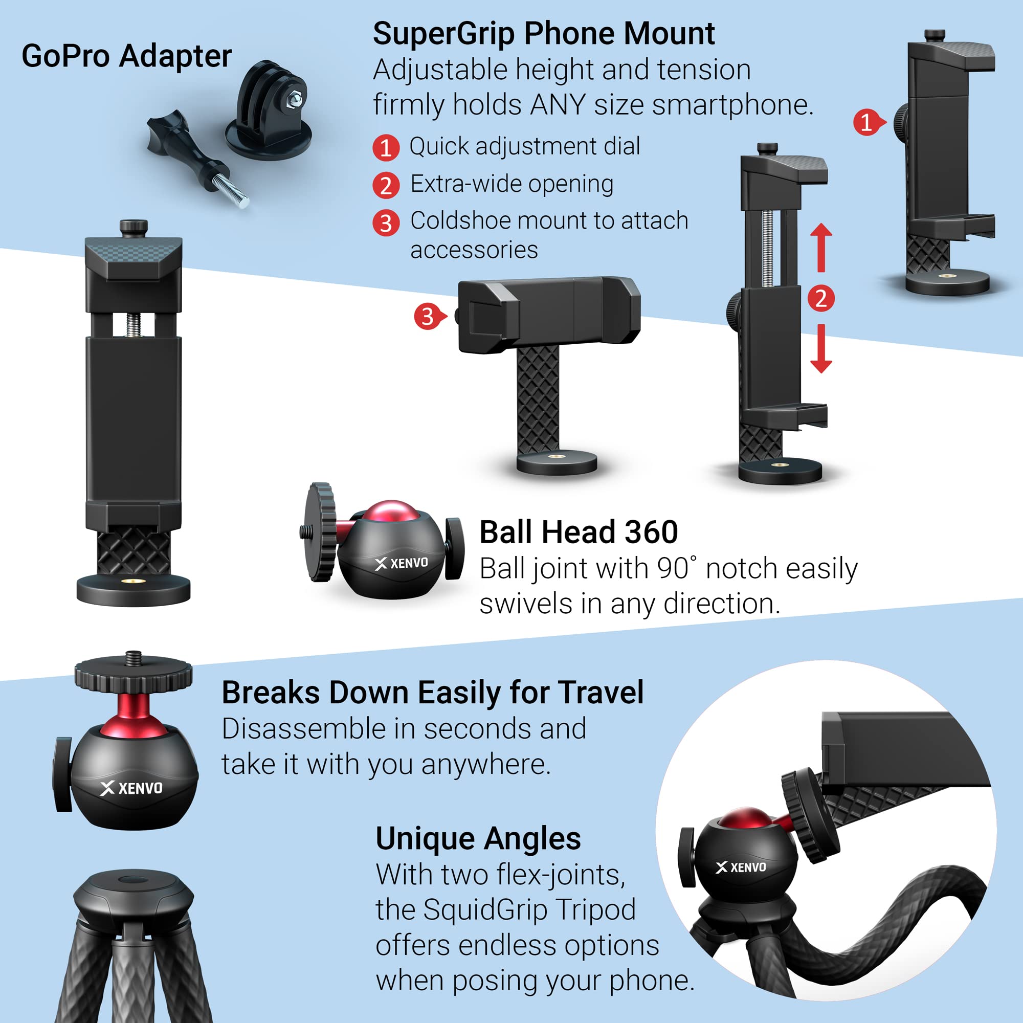 SquidGrip Flexible Phone Tripod for iPhone, GoPro & Android - Perfect for Vlogging & Travel