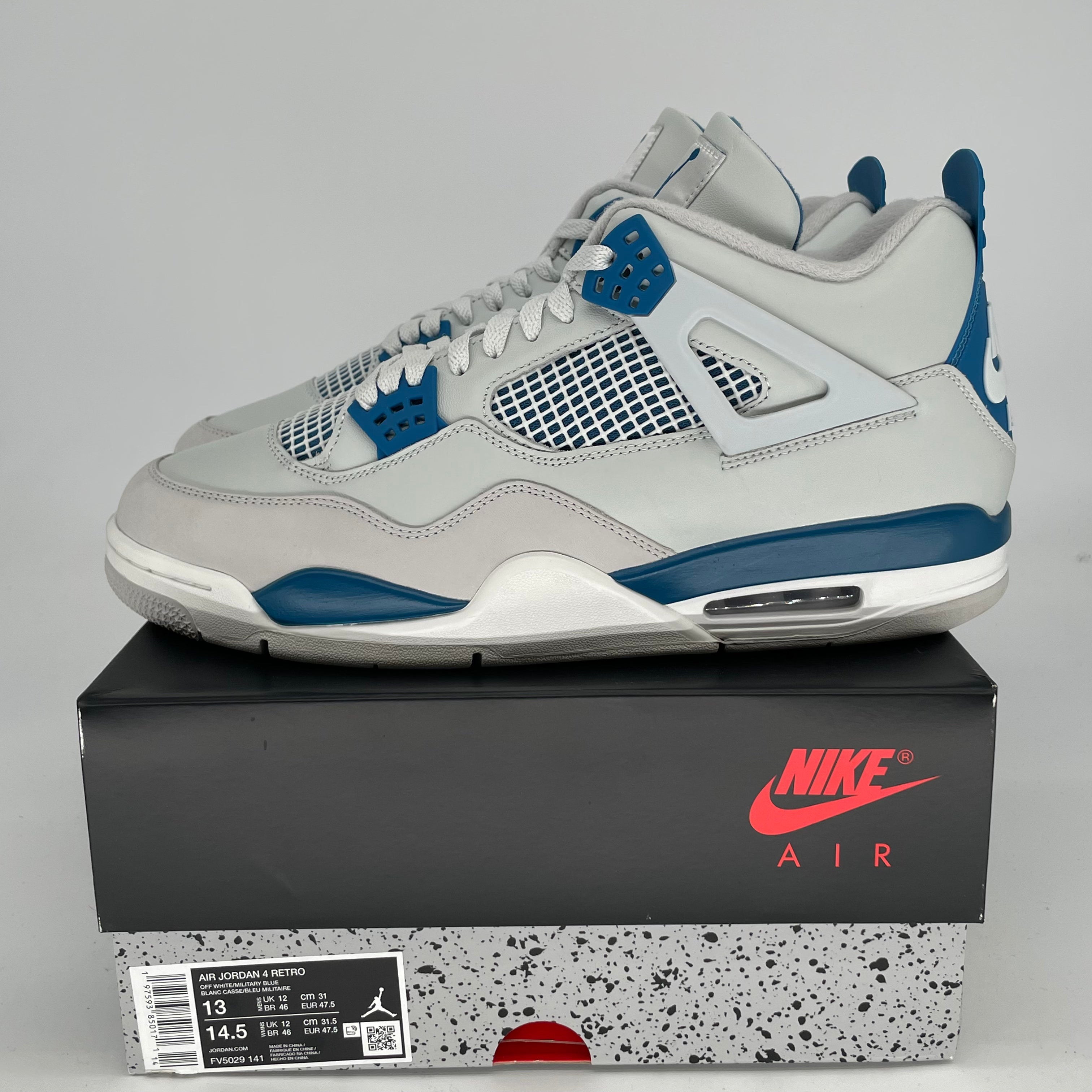 Original Air Jordan 4 Retro 'Military Blue' Men's Basketball Shoes - Size 13 (FV5029-141) - Perfect for Sneaker Collectors & Streetwear Fashion