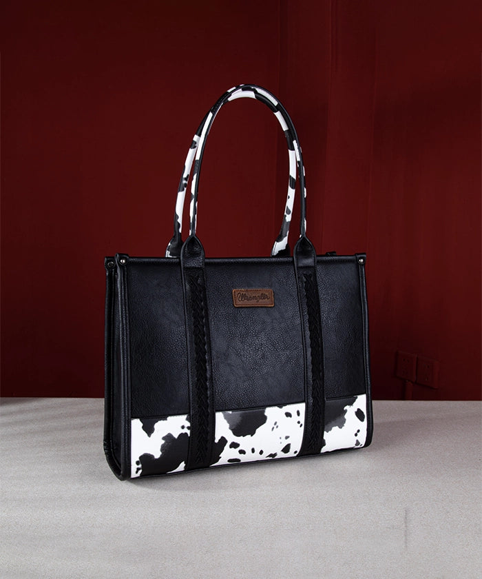 Wrangler Cow Print Wide Tote Bag - Stylish & Spacious Women's Handbag for Work, Travel & Shopping