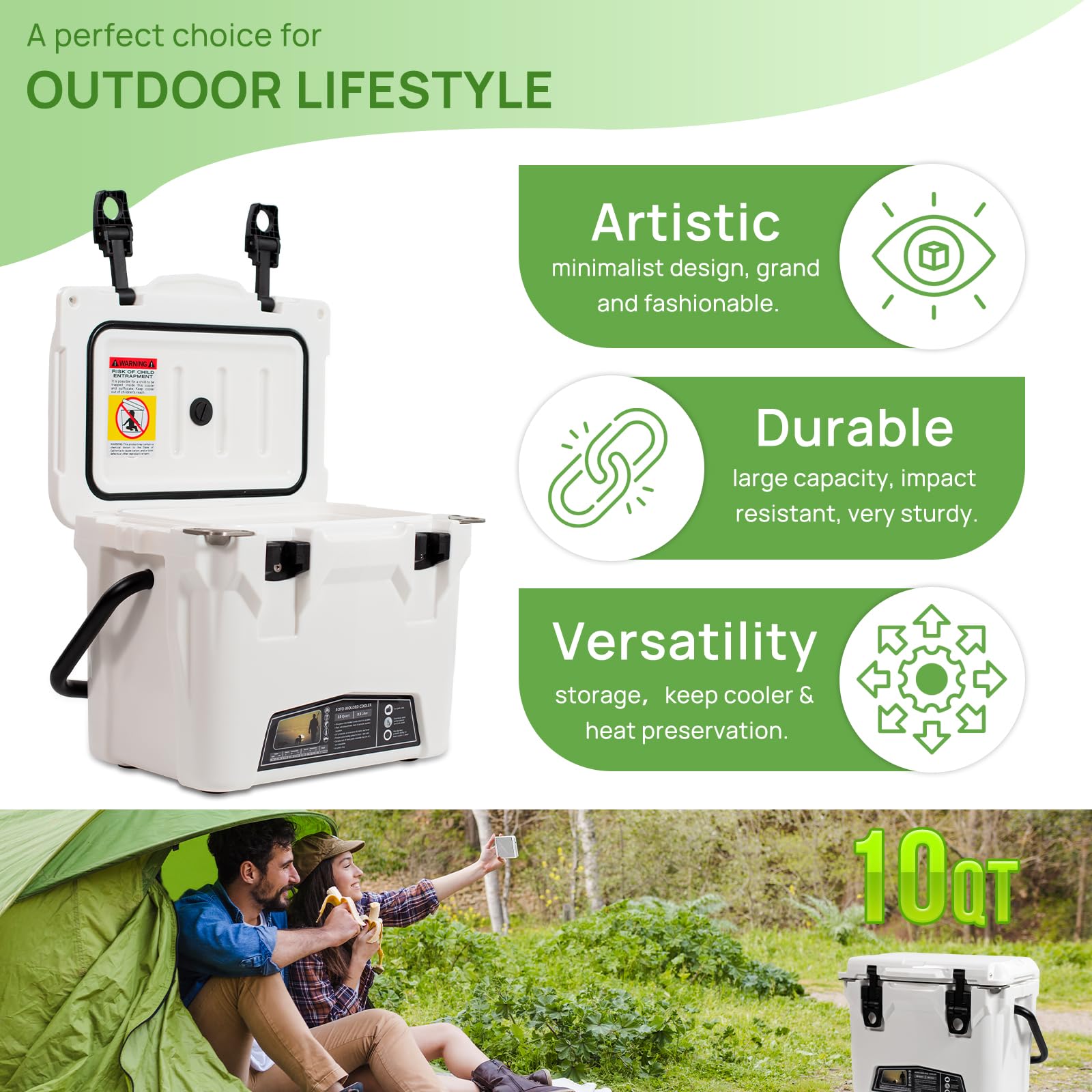 Portable Insulated Cooler with Detachable Handle - Hard Ice Chest for Camping, Fishing, Tailgating, Beach, Picnic, Groceries, Boating & Outdoor Sports - Perfect for BBQs, Road Trips and Summer Adventures