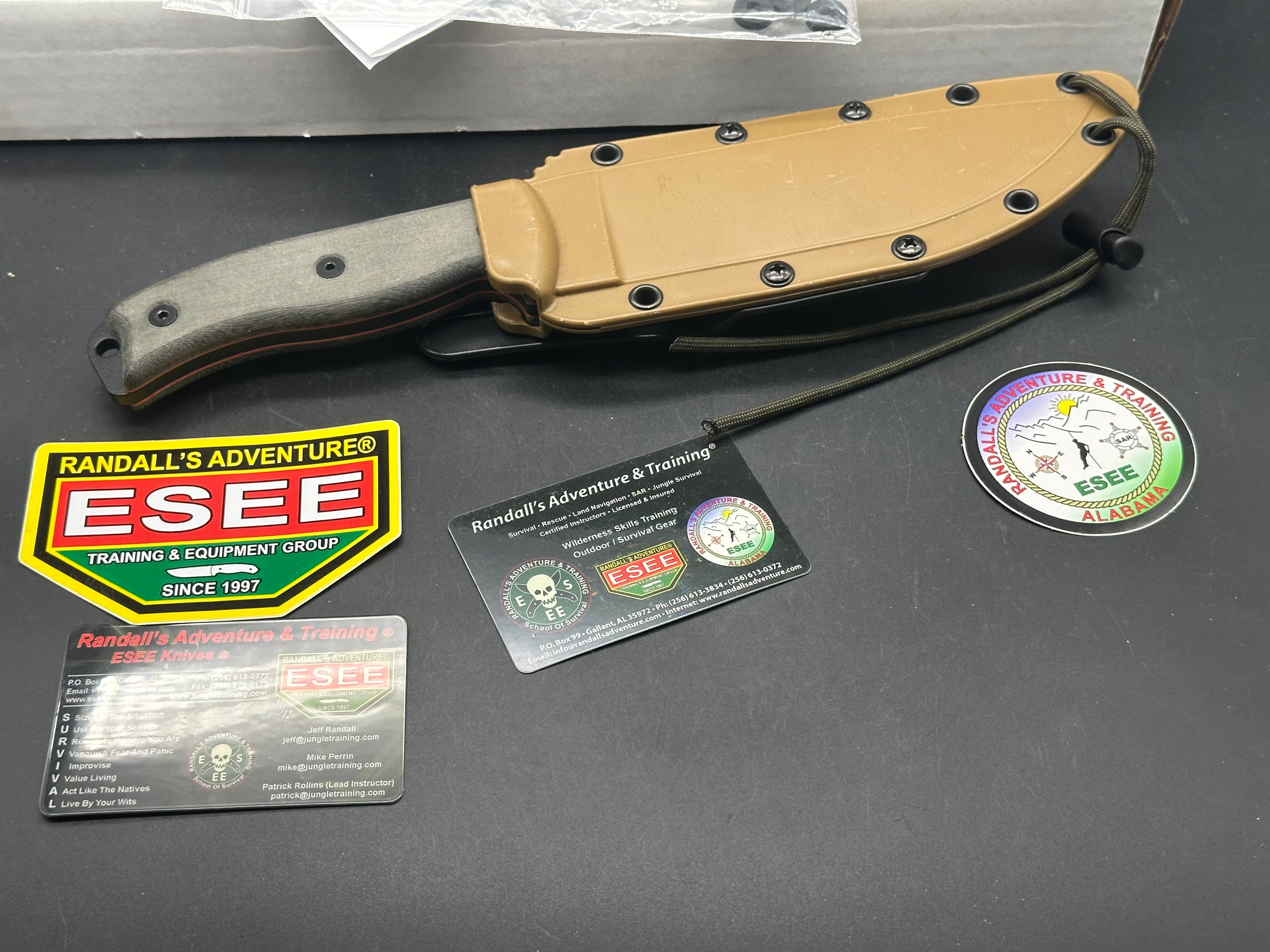 ESEE 6P Survival Knife with Coyote Brown Sheath - 6.5 Inch Plain Edge Fixed Blade for Outdoor Camping, Hunting & Bushcraft