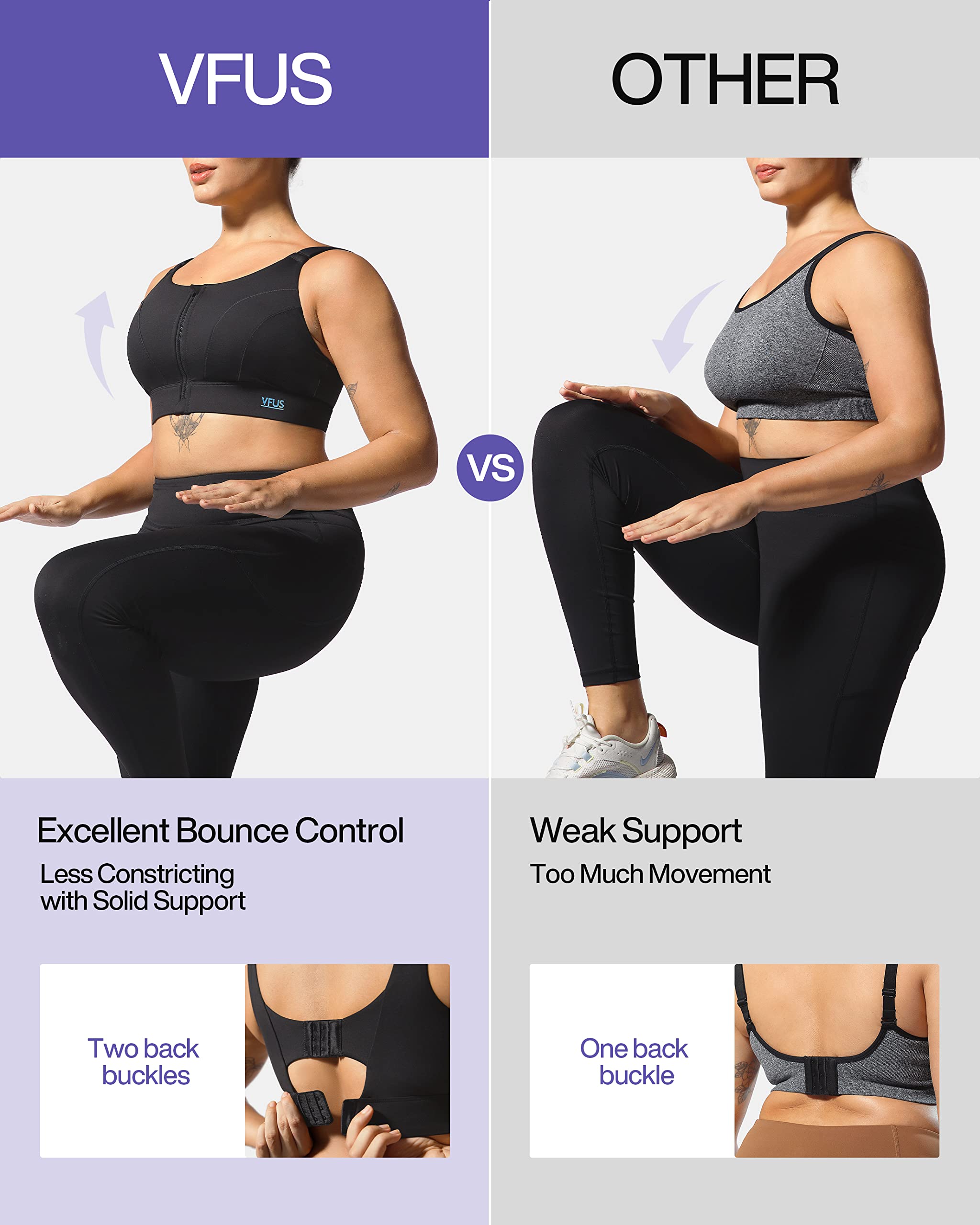 Adjustable High Impact Sports Bras for Women - Zip Front Full Coverage Padded Workout Top with Lift & Compression | Running, Gym, Yoga, High-Intensity Training