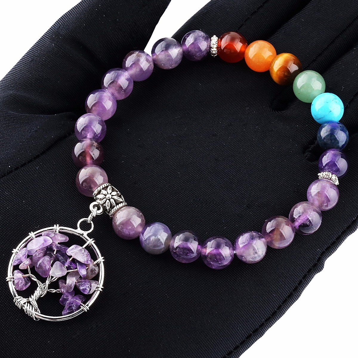 7 Chakra Stone Beads Bracelet Set for Women & Men - Healing Crystal Stretch Wristbands (Pack of 2) for Meditation, Yoga & Spiritual Balance