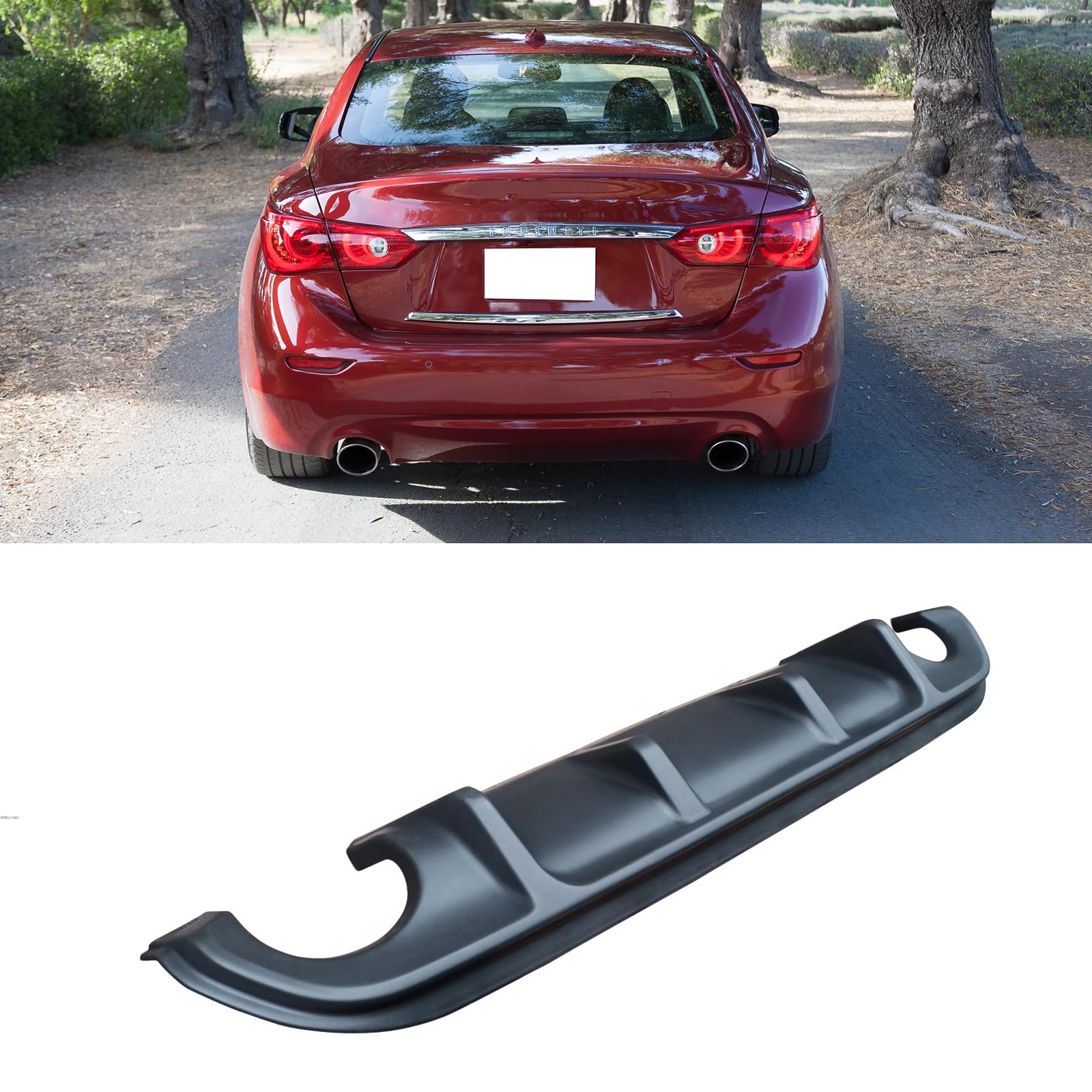 NINTE Rear Diffuser for 2014-2017 Infiniti Q50 - Matte Black PP Rear Bumper Lip Spoiler - Enhances Aerodynamics & Sporty Styling for Car Enthusiasts