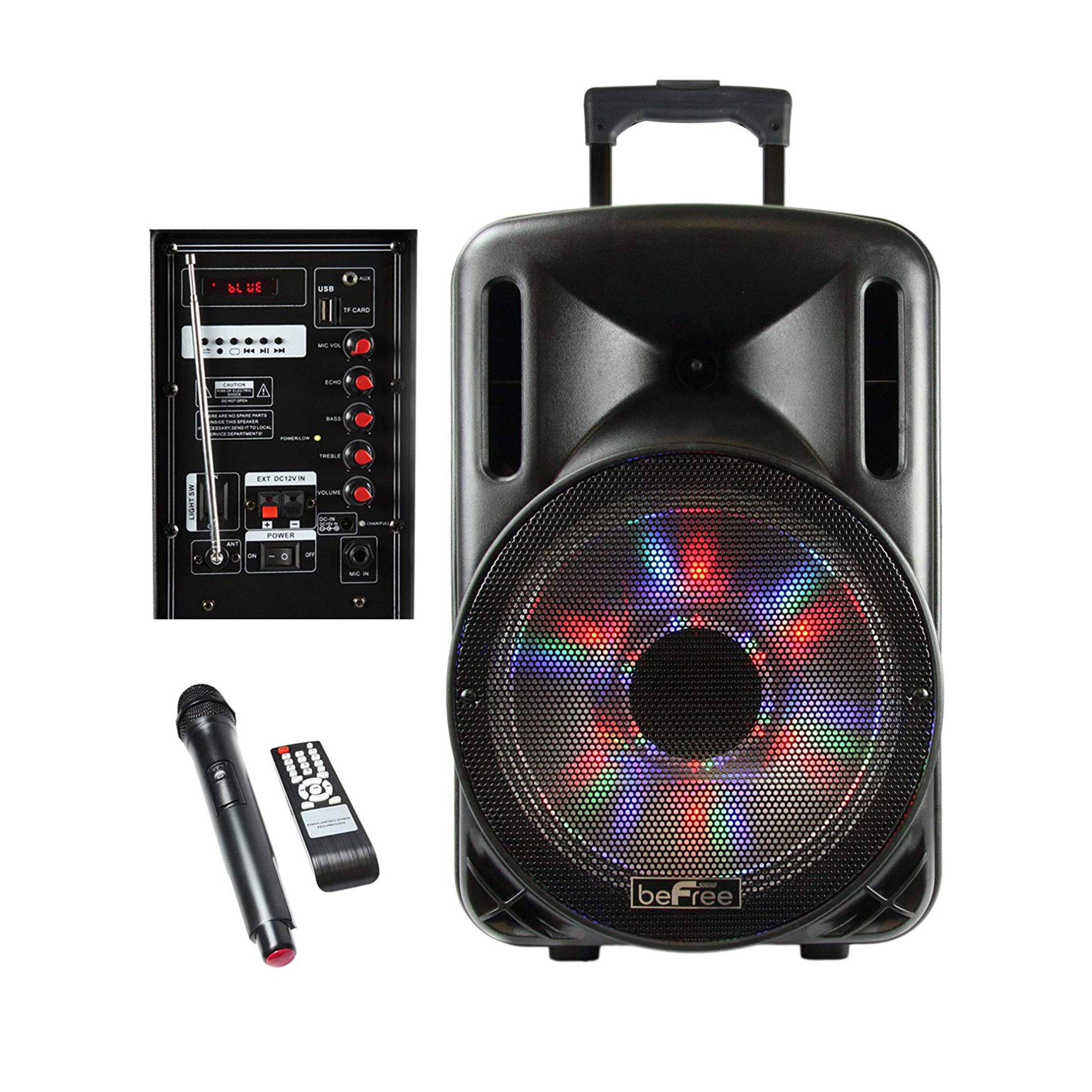 beFree Sound 12 Inch 2500 Watt Bluetooth Portable PA Speaker with LED Lights, USB/MicroSD/AUX/FM Radio - Perfect for Outdoor Parties, Events & DJ Performances (BFS-12, Black)