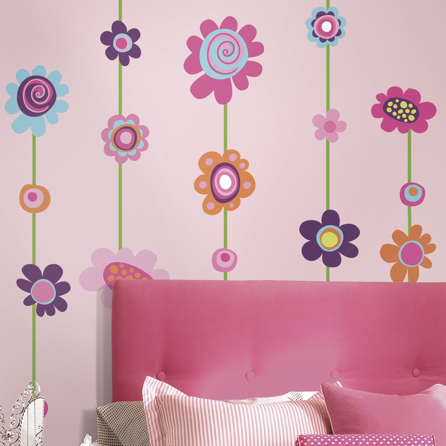 RoomMates RMK1622GM Flower Stripe Peel and Stick Giant Wall Decal - Removable Self-Adhesive Wallpaper for Bedroom, Nursery, Living Room Decor