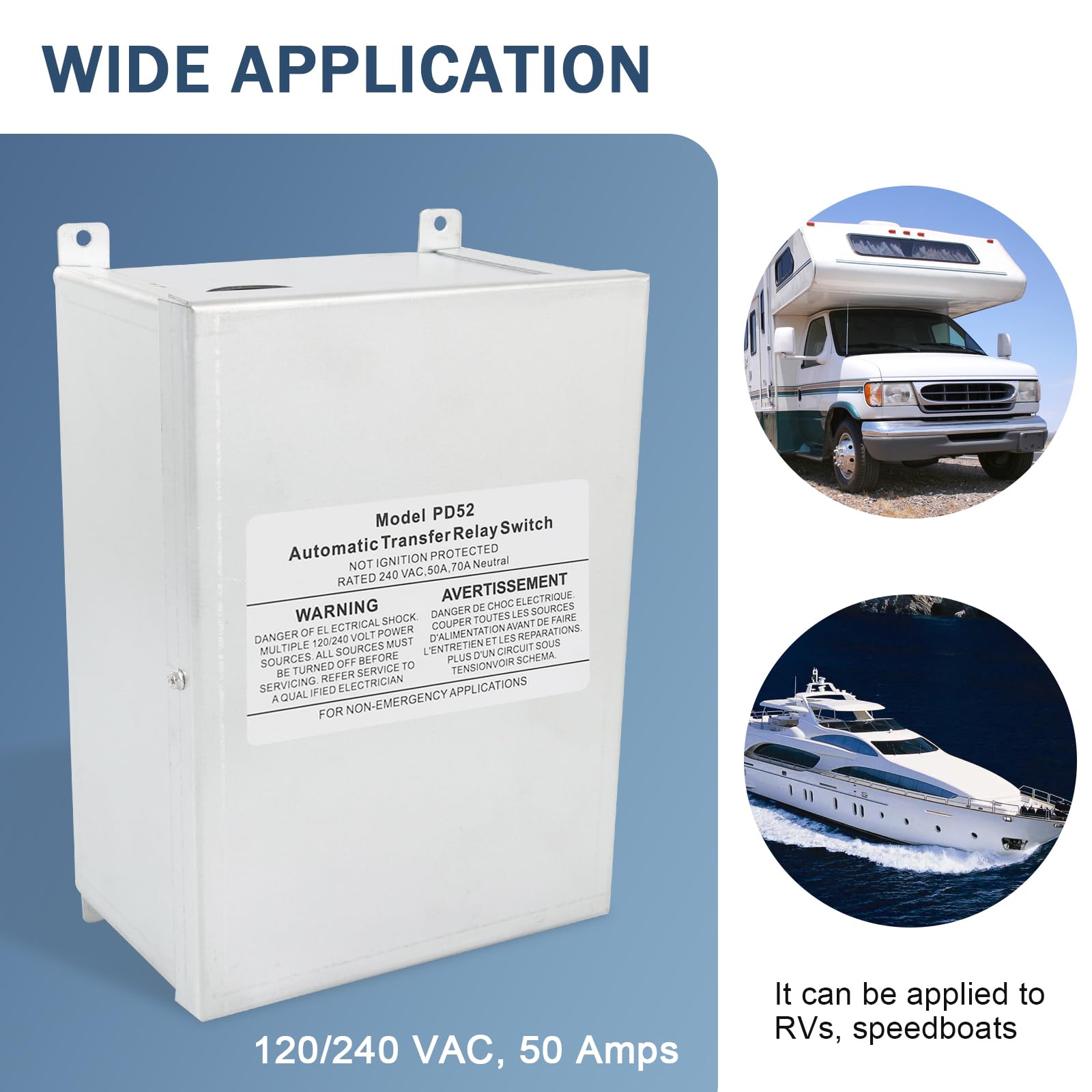 RV Automatic Transfer Switch 240VAC 50A 70A Neutral - Power Transfer Solution for RVs, Speedboats & 120/240V Power Sources | Perfect for Seamless Shore Power Switching & Emergency Backup