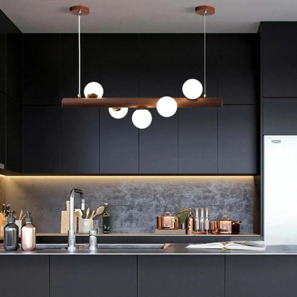 Modern Wooden Glass Ball Industrial Nordic Pendant Light - Vintage Edison Bulb Fixture for Dining Room, Kitchen Island, Living Room & Bedroom Lighting