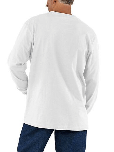 Carhartt K126 WHT Men's Loose Fit Heavyweight Long Sleeve Work Shirt with Chest Pocket - White - Durable Cotton for Construction, Farming & Outdoor Workwear
