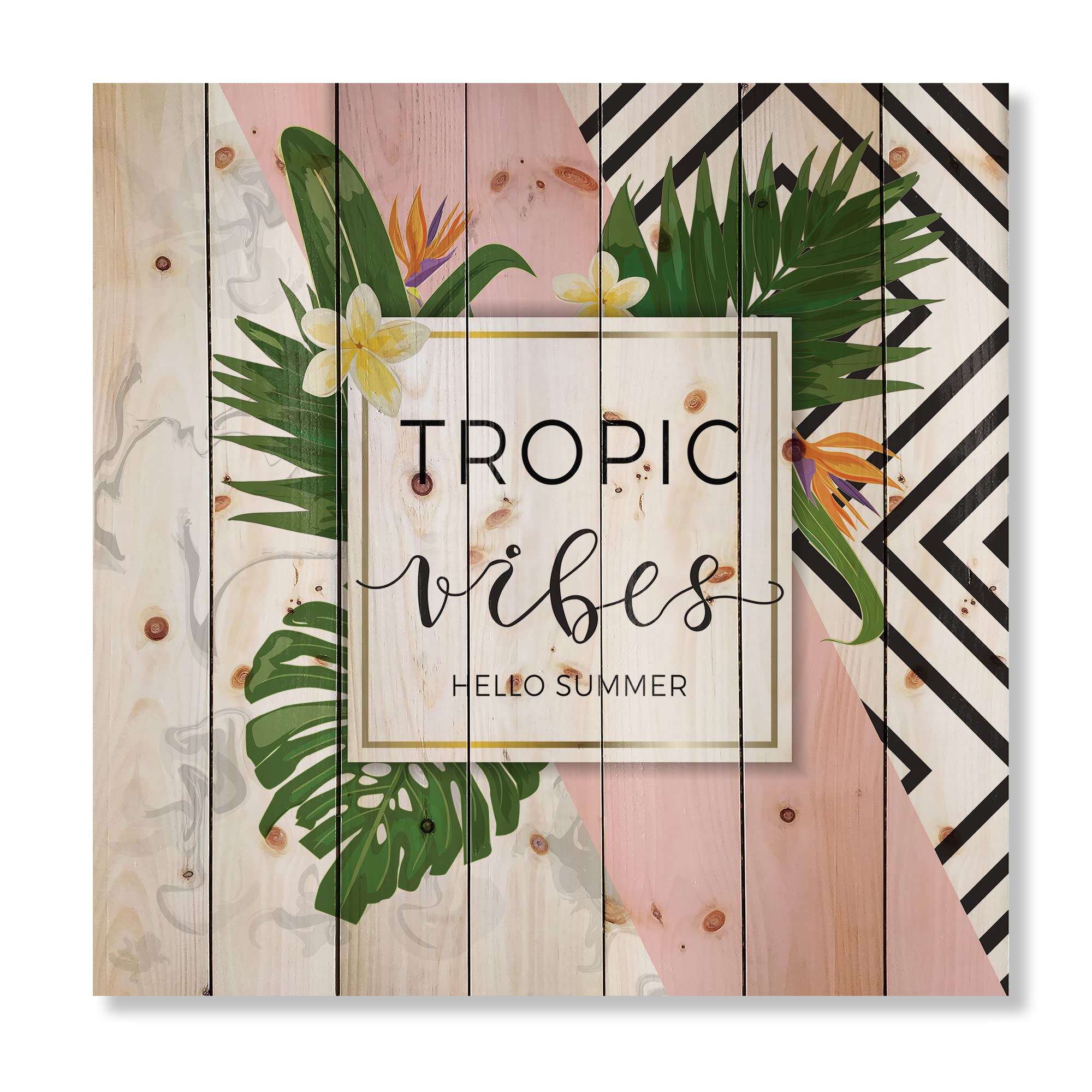 DesignQ Tropic Vibes Coastal Wood Wall Art - Triangular Geometric Nautical Decor, Green Pine Wood Wall Panels with Inspirational Quotes - Perfect for Beach House, Living Room & Office Decor