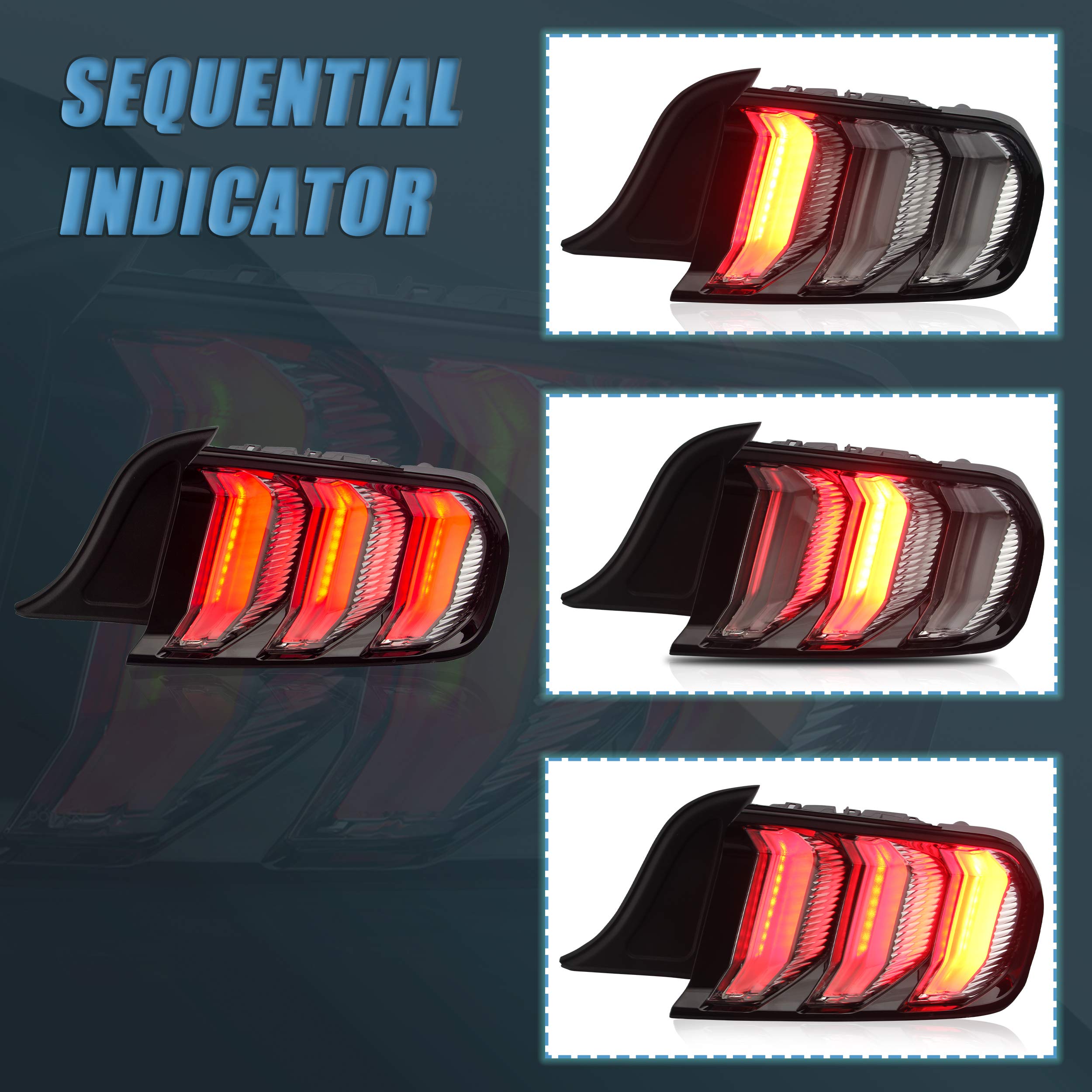 VLAND LED Tail Lights Assembly for 2015-2020 Ford Mustang 6th Gen - Plug & Play, 5 Lighting Modes, Clear Lens - Upgrade Your Mustang's Style & Safety for Night Driving & Car Shows