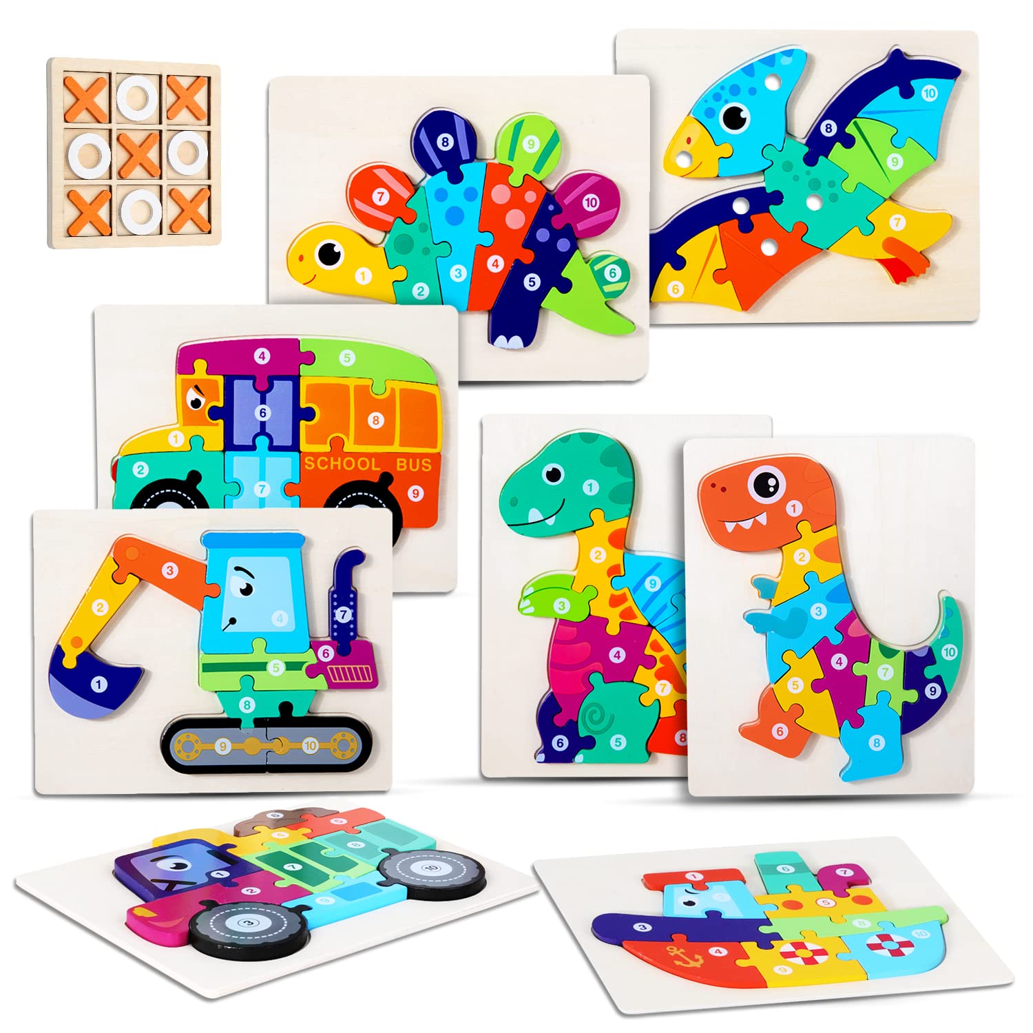 Dinosaur Wooden Puzzle for Kids Ages 2-5 | Montessori Learning Toys | Educational Animal Puzzle Gift for Boys & Girls | Perfect for Birthday, Preschool & Early Childhood Development