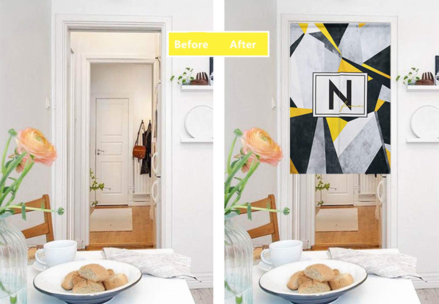 Handmade Japanese Noren Door Curtain - Cotton Linen Geometric Design Tapestry (33