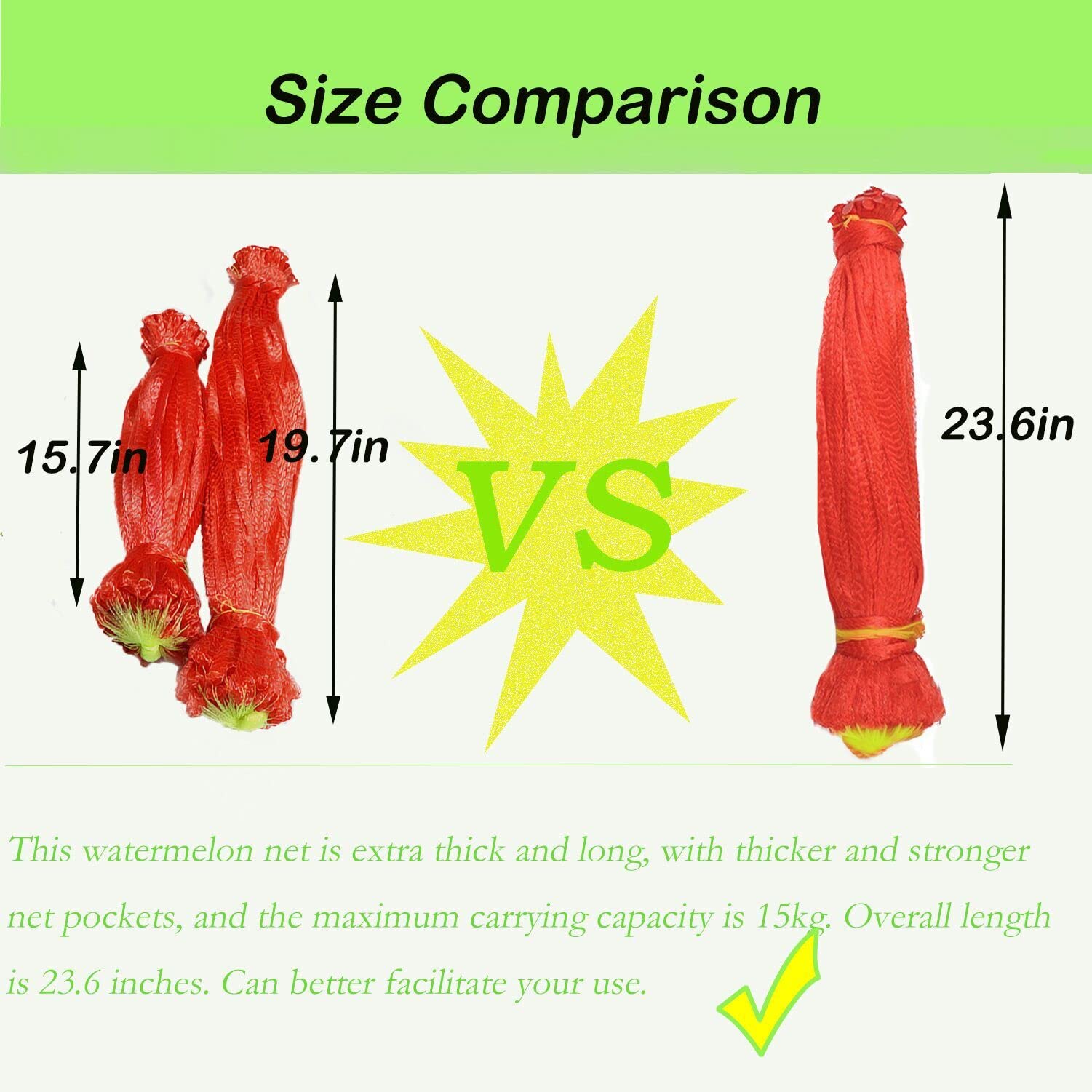 100 Pack Heavy Duty Melon Nets - 23.6 Inch Hanging Watermelon Support Bags with Drawstring for Watermelon, Honeydew, Cantaloupe & Cucumbers | Durable Fruit Protection for Garden, Farm & Backyard Harvesting