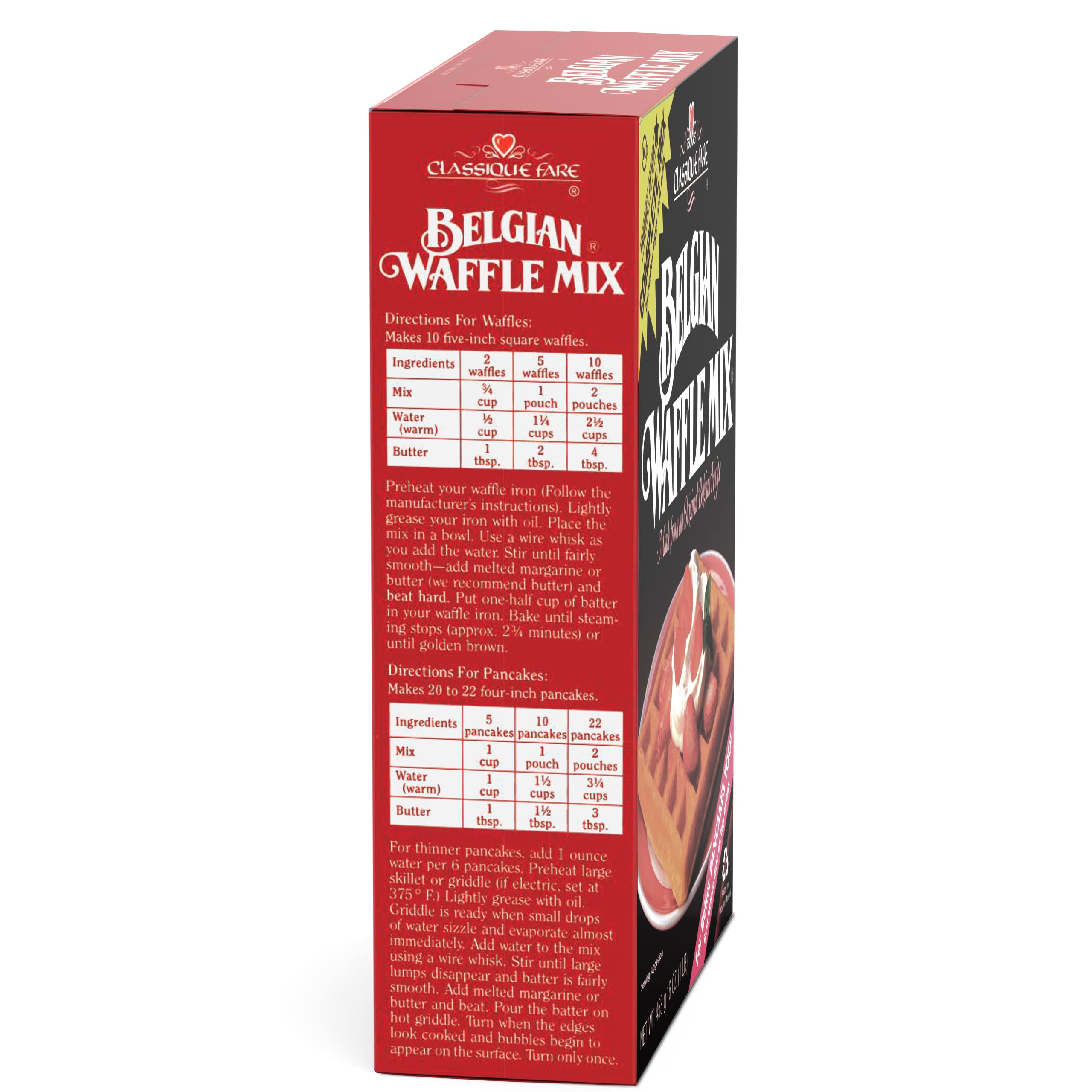 Classique Fare Belgian Waffle Mix - Light & Crispy Waffle, Pancake, Muffin & Crepe Mix - Works with Any Waffle Maker - Quick Breakfast Solution - 16 Oz (Pack of 3) - Perfect for Family Brunches, Weekend Treats & Holiday Gatherings