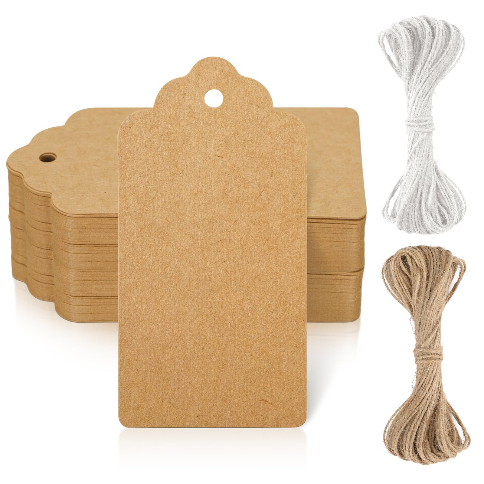 KINGLAKE 50-Pack Brown Kraft Paper Gift Tags with String - 2x4 Inch Blank Christmas Holiday Price Tags for Presents, Bags & Wrapping Crafts - Perfect for DIY Gift Wrapping, Party Favors & Holiday Decorations
