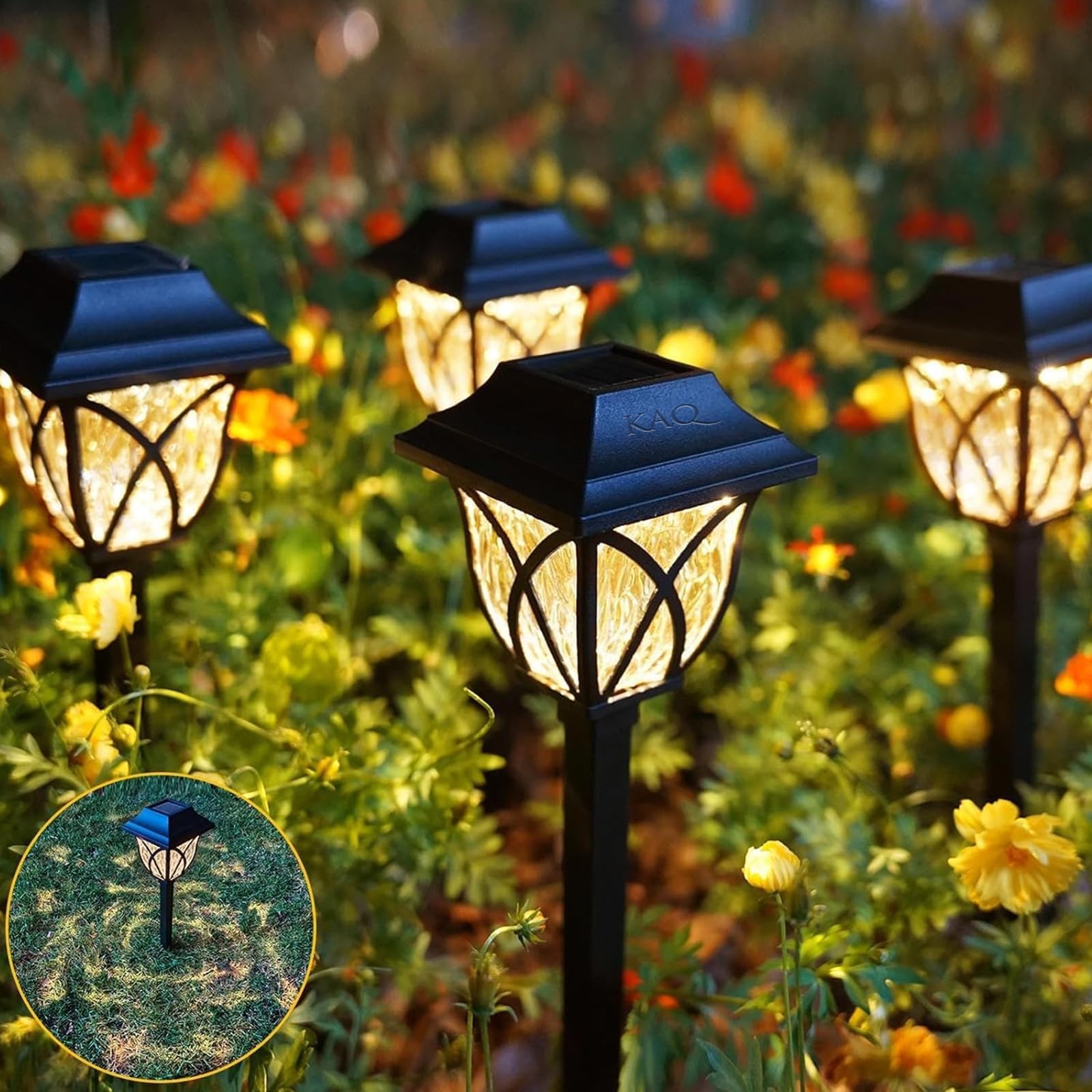 KAQ 2 Pack LED Solar Lights Outdoor Waterproof - Solar Powered Garden Lights with Auto On/Off - Weatherproof Pathway Lighting for Patio, Yard, Driveway & Landscape Decoration | Perfect for Garden Decor, Walkways & Outdoor Nighttime Illumination