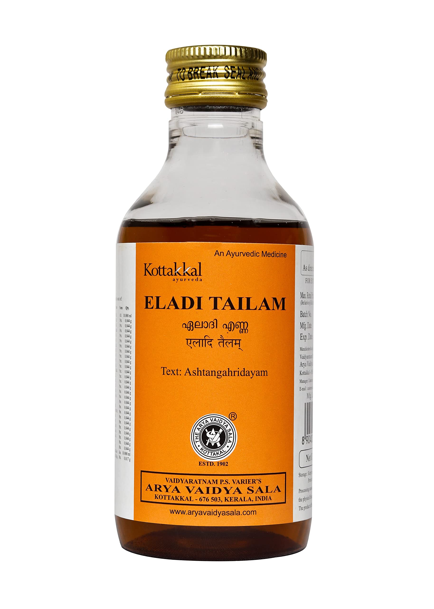 Kottakkal Ayurveda® Eladi Tailam - 200ml Herbal Oil for Hair Growth & Skin Care | Natural Ayurvedic Remedy for Dry Scalp, Dandruff & Glowing Skin | Perfect for Daily Hair Massage & Ayurvedic Treatments