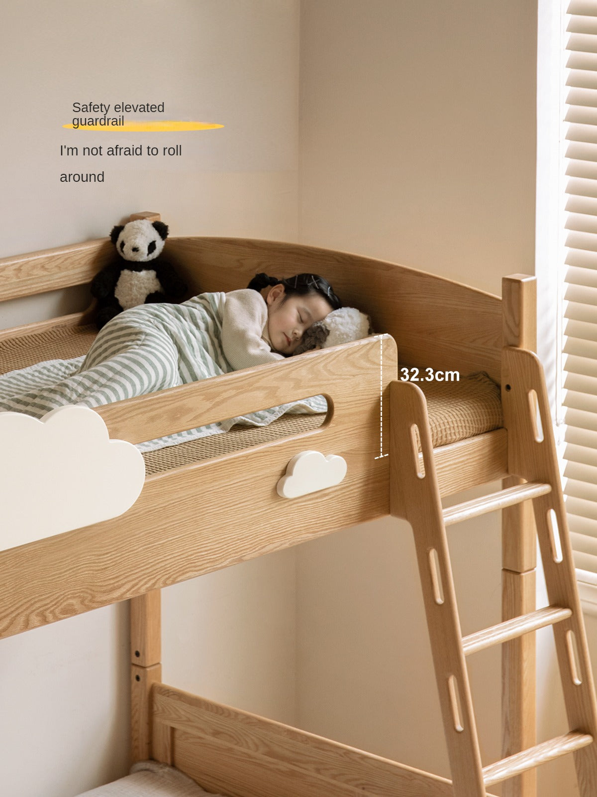 Solid Oak Wood Multi-Functional Bunk Bed with Ladder & Guardrails - Space-Saving Kids Bedroom Furniture for Siblings or Sleepovers