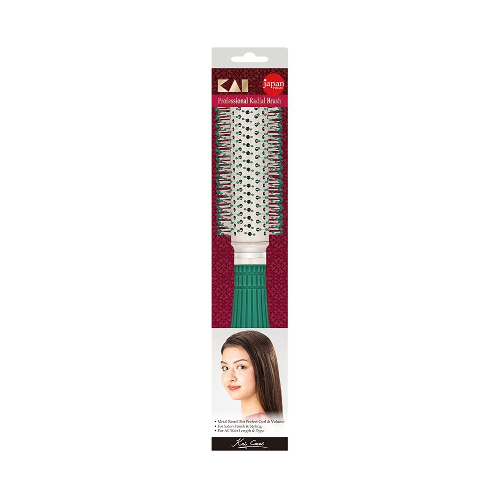 Kai Professional Radial Hair Brush for Women - Detangling & Styling Hair Brush with Soft Bristles (White & Green) - Perfect for Home, Salon & Travel Use